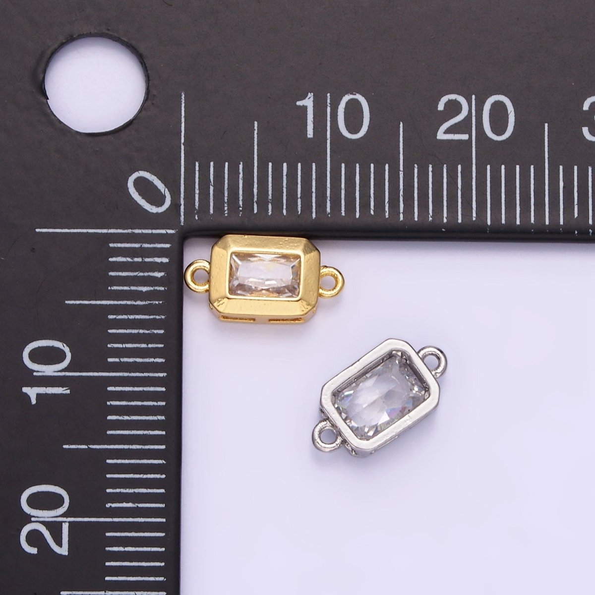 14K Gold Filled 6mm CZ Baguette Edged Bezel Connector in Gold & Silver | G310 - DLUXCA