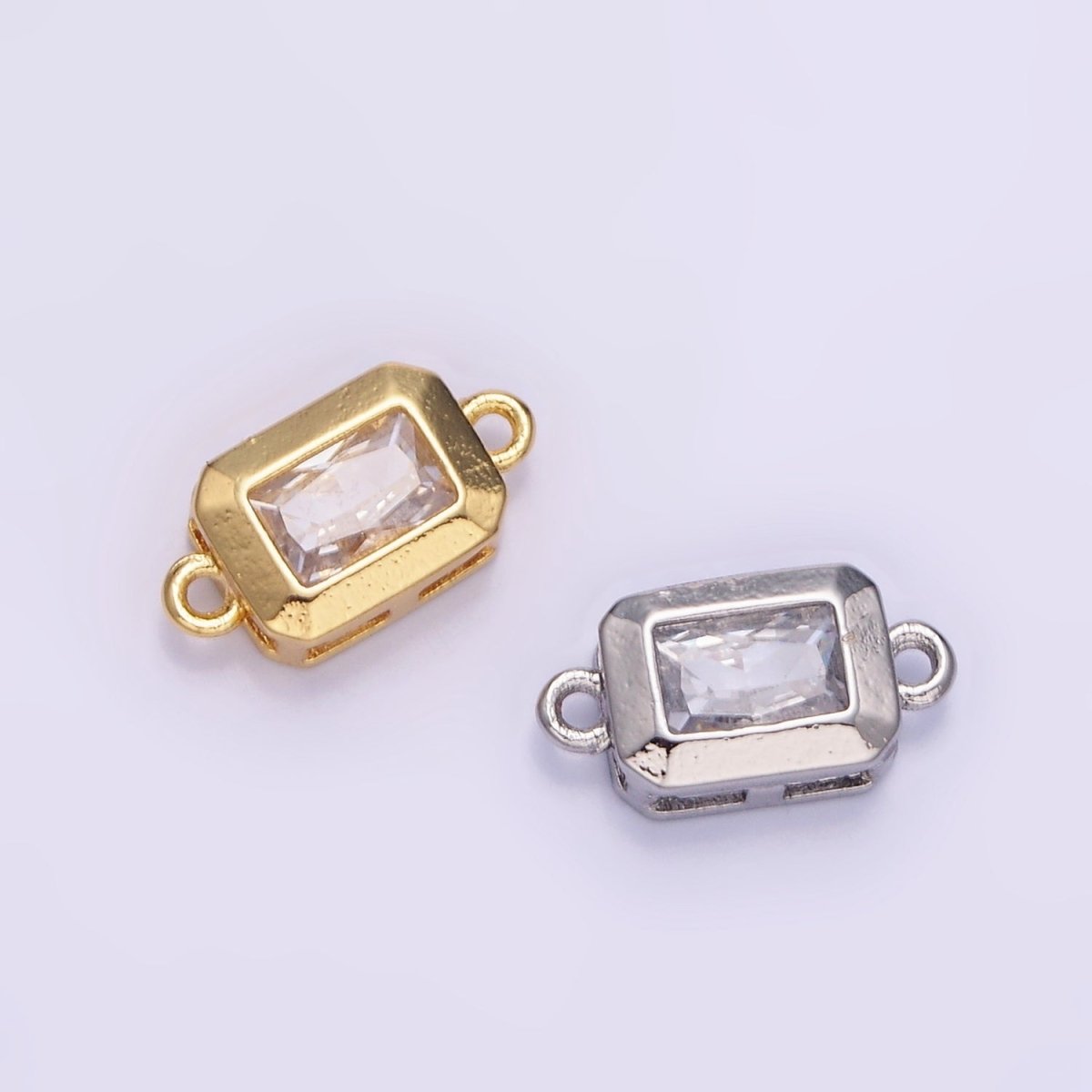 14K Gold Filled 6mm CZ Baguette Edged Bezel Connector in Gold & Silver | G310 - DLUXCA