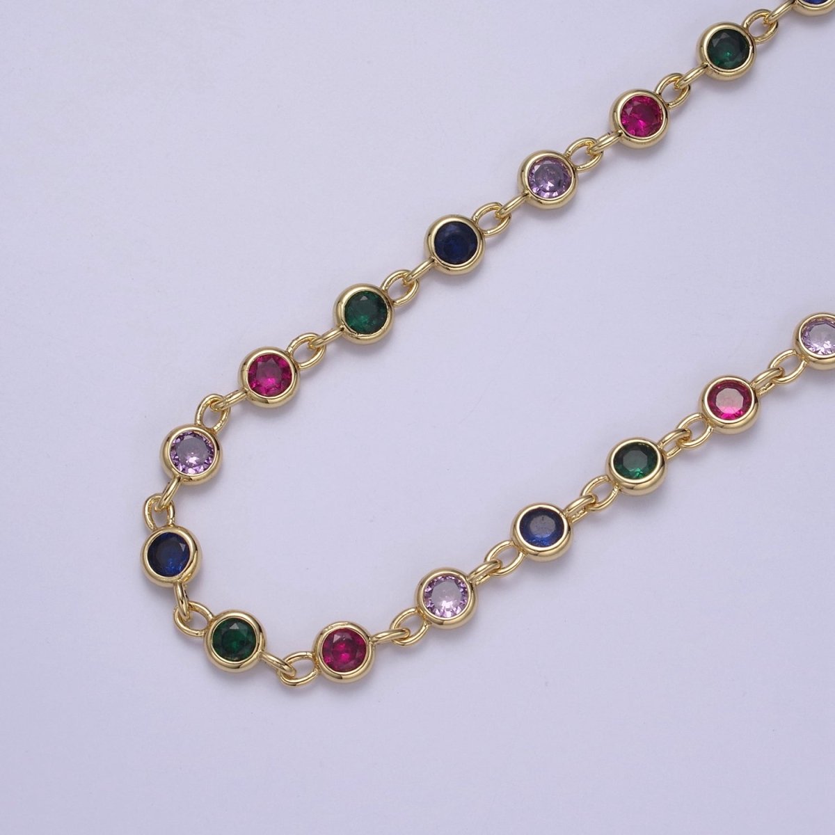 14K Gold Filled 6MM Round Cut Bezel Chain by Yard, Station Necklace CZ Diamond by Foot for Necklace Bracelet Jewelry Making | ROLL-771 Clearance Pricing - DLUXCA