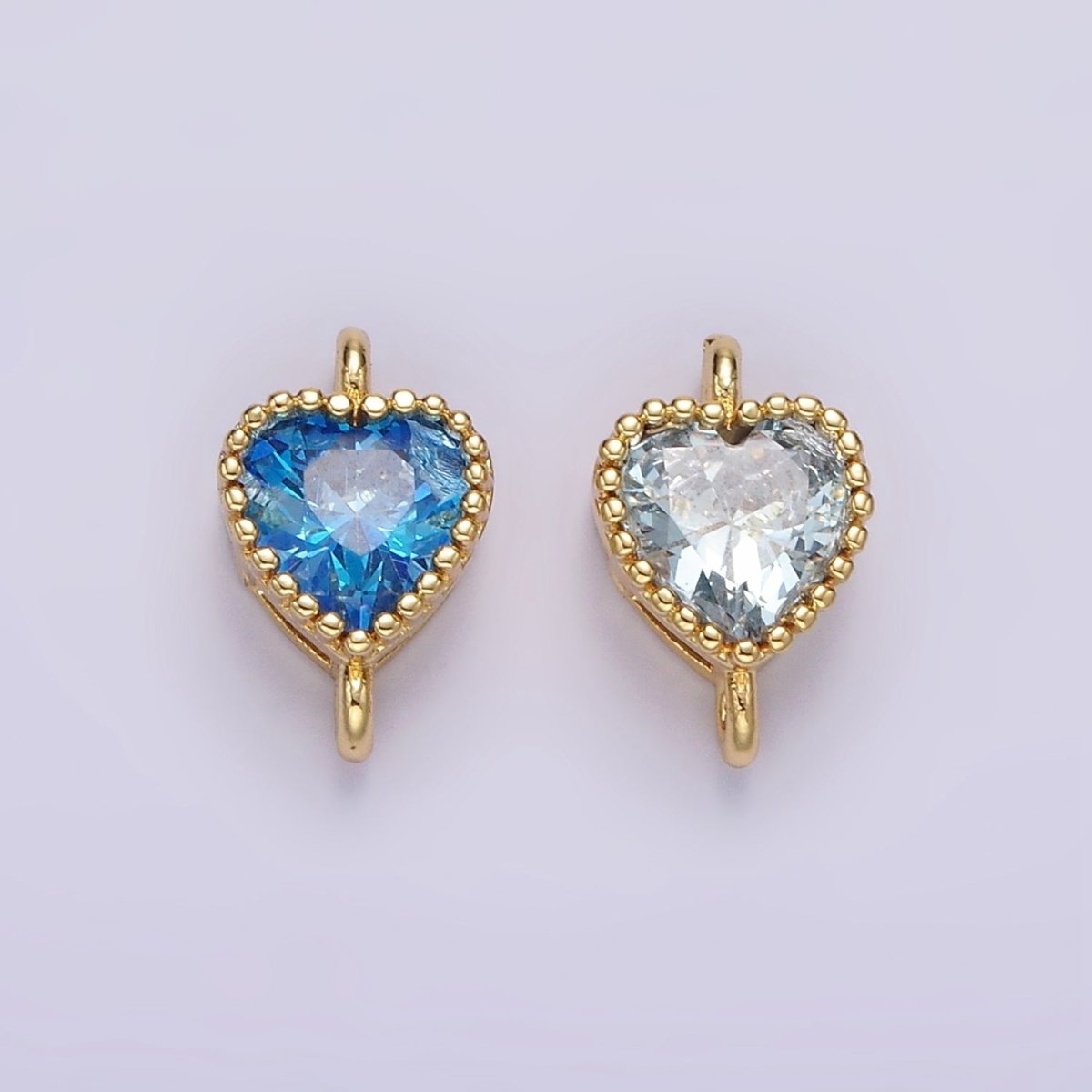 14K Gold Filled 7mm Blue, Baby Blue CZ Heart Bezel Connector | G170 G171 - DLUXCA