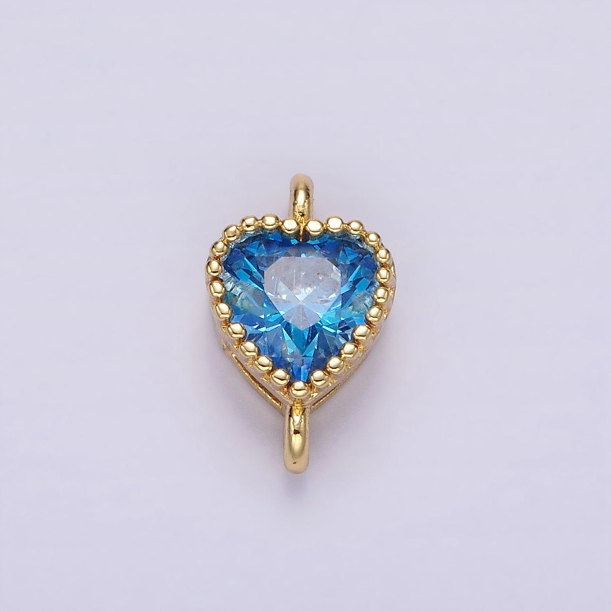 14K Gold Filled 7mm Blue, Baby Blue CZ Heart Bezel Connector | G170 G171 - DLUXCA