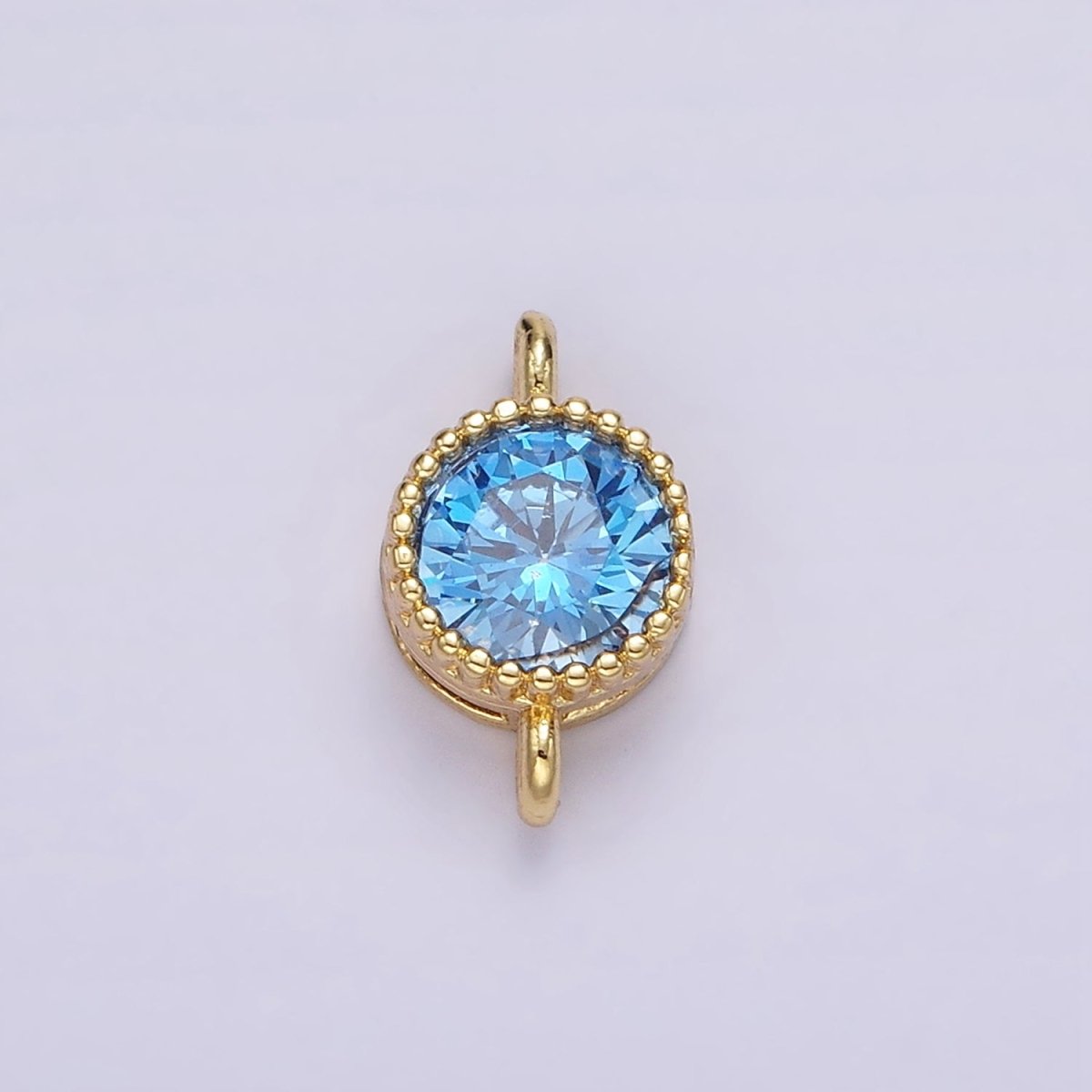 14K Gold Filled 7mm Blue, Baby Blue CZ Round Bezel Connector | G178 G179 - DLUXCA