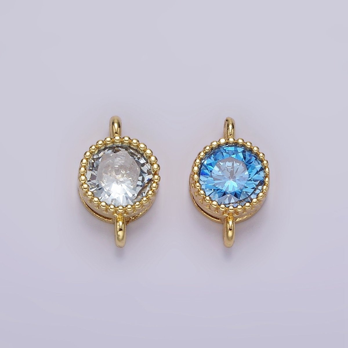 14K Gold Filled 7mm Blue, Baby Blue CZ Round Bezel Connector | G178 G179 - DLUXCA
