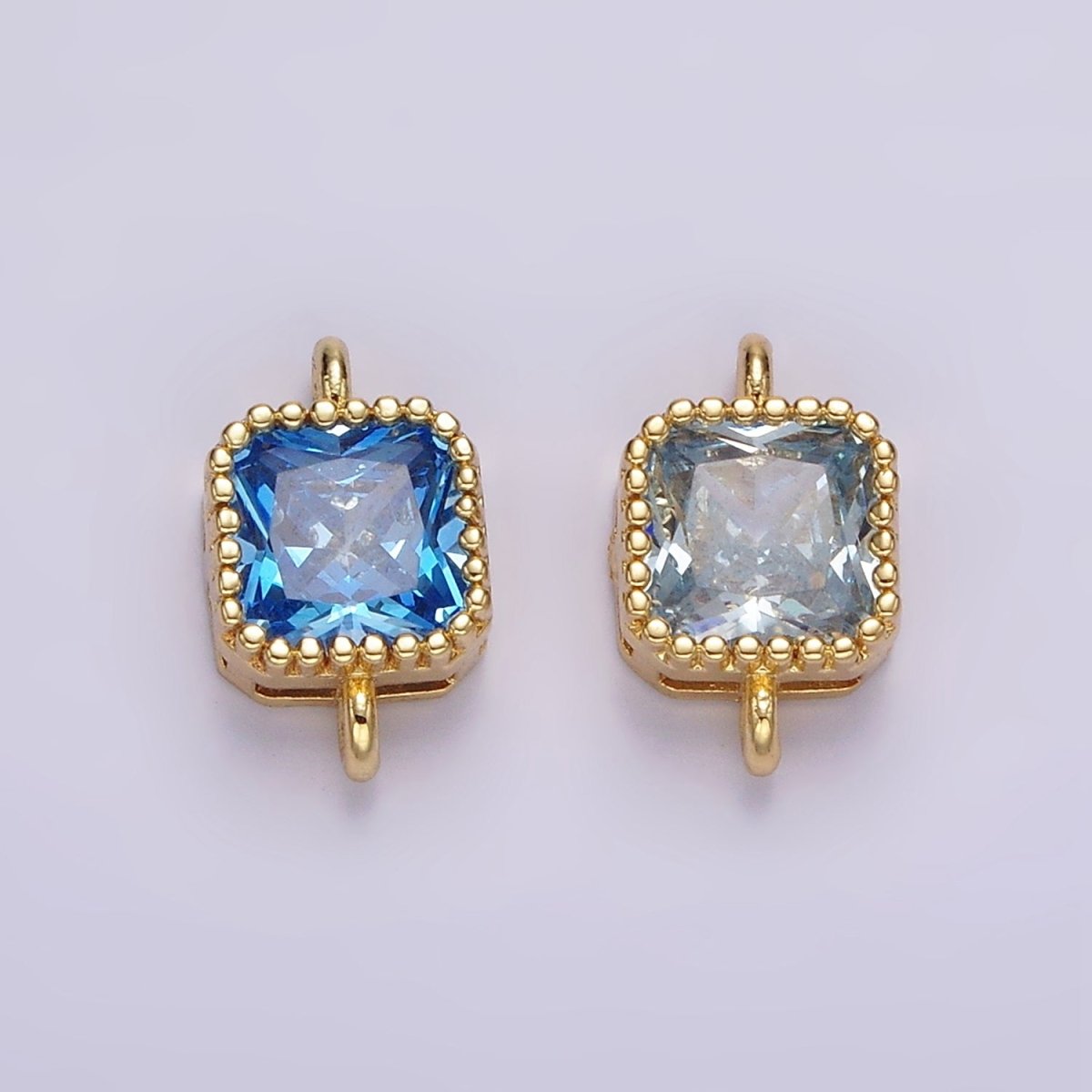 14K Gold Filled 7mm Blue, Baby Blue CZ Square Bezel Connector | G172 G173 - DLUXCA