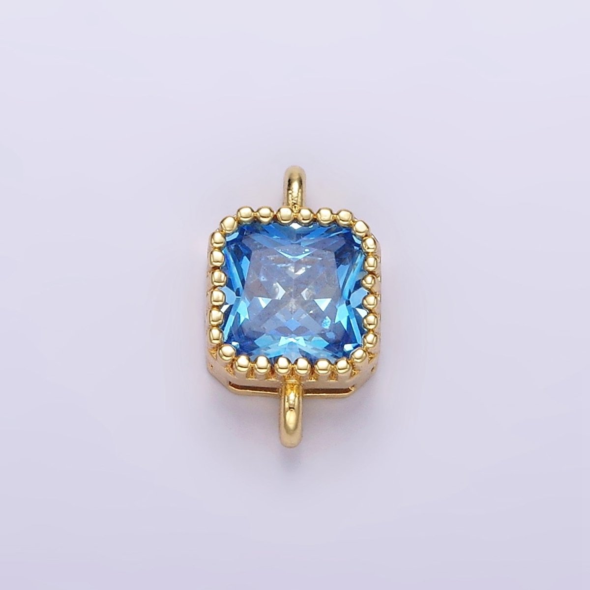 14K Gold Filled 7mm Blue, Baby Blue CZ Square Bezel Connector | G172 G173 - DLUXCA