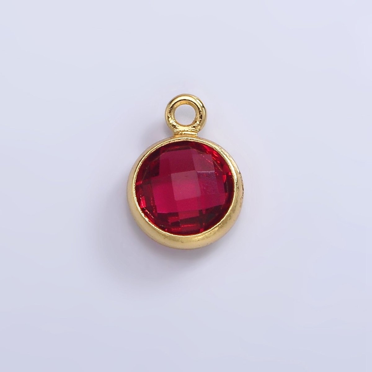 14K Gold Filled 7mm Multifaceted Birthstone CZ Round Personalized Charm | N1185 - N1196 - DLUXCA