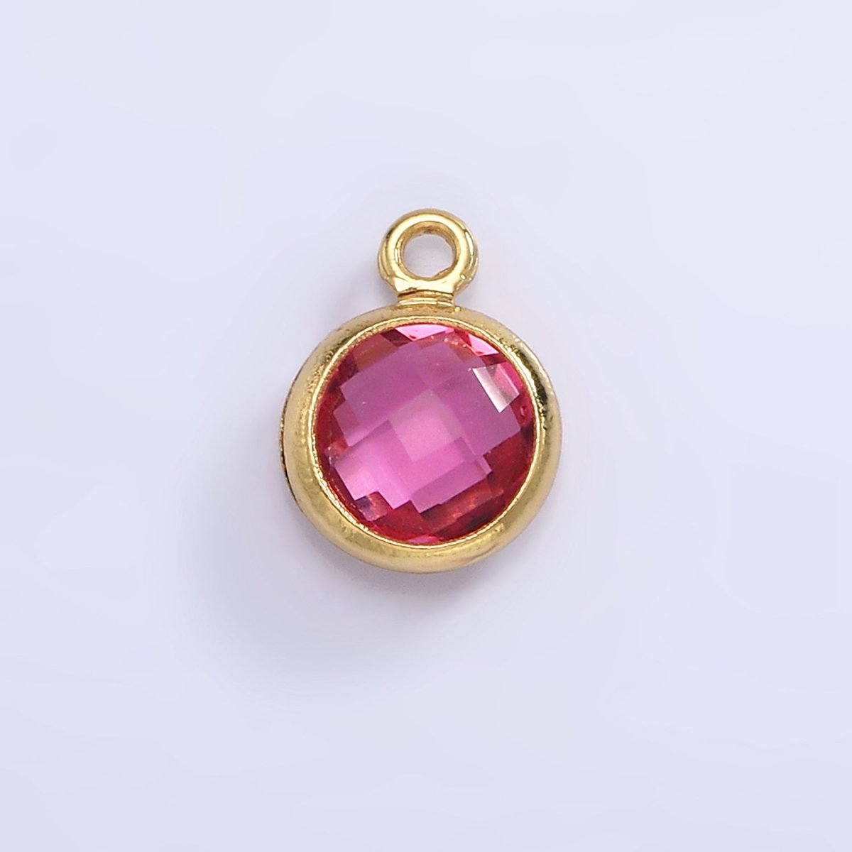 14K Gold Filled 7mm Multifaceted Birthstone CZ Round Personalized Charm | N1185 - N1196 - DLUXCA