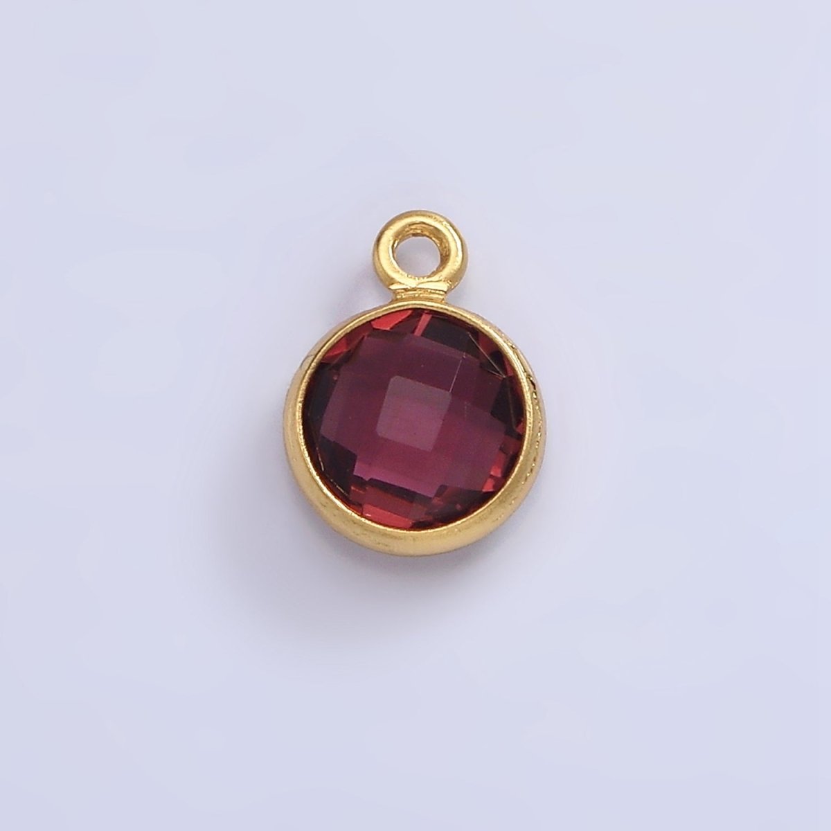 14K Gold Filled 7mm Multifaceted Birthstone CZ Round Personalized Charm | N1185 - N1196 - DLUXCA