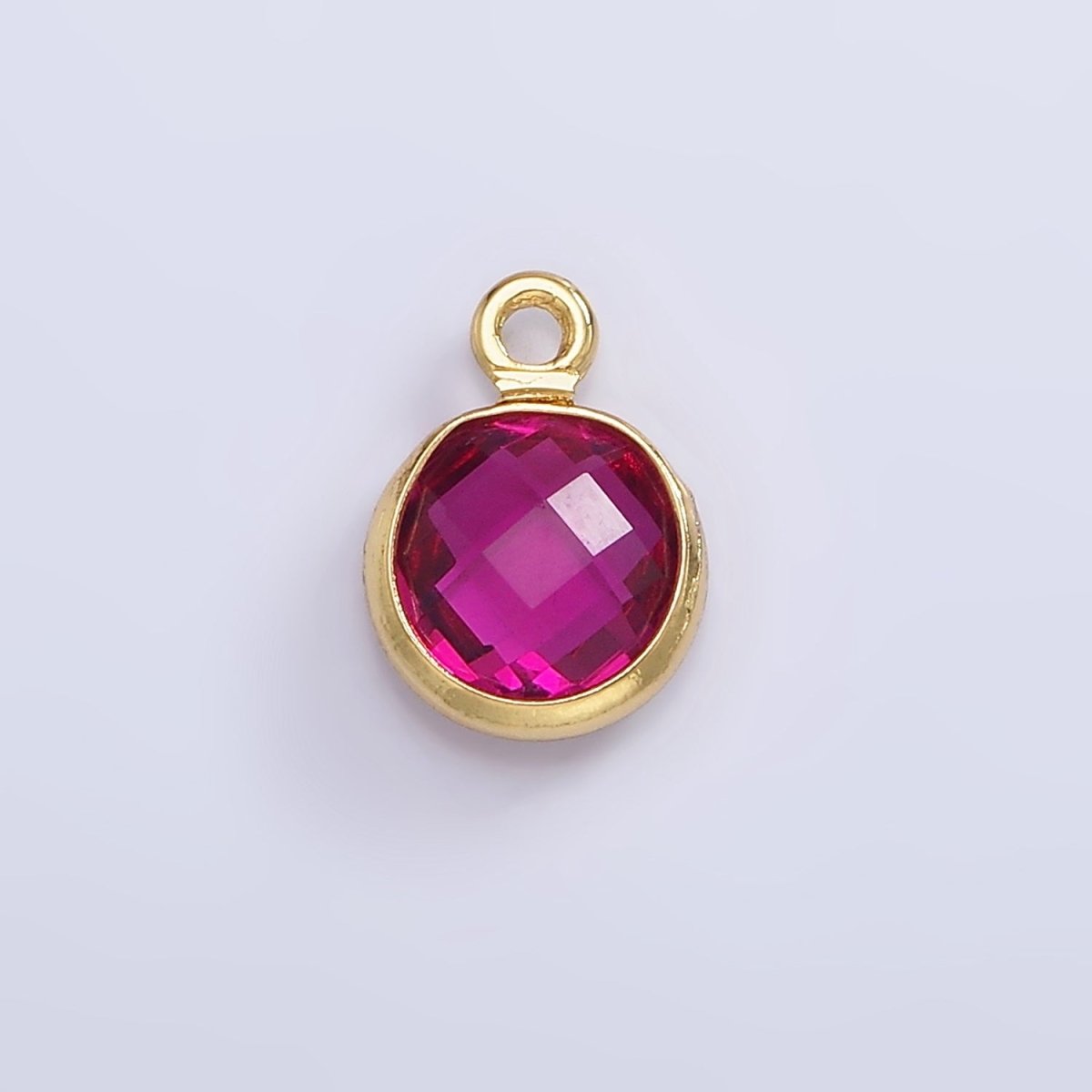 14K Gold Filled 7mm Multifaceted Birthstone CZ Round Personalized Charm | N1185 - N1196 - DLUXCA