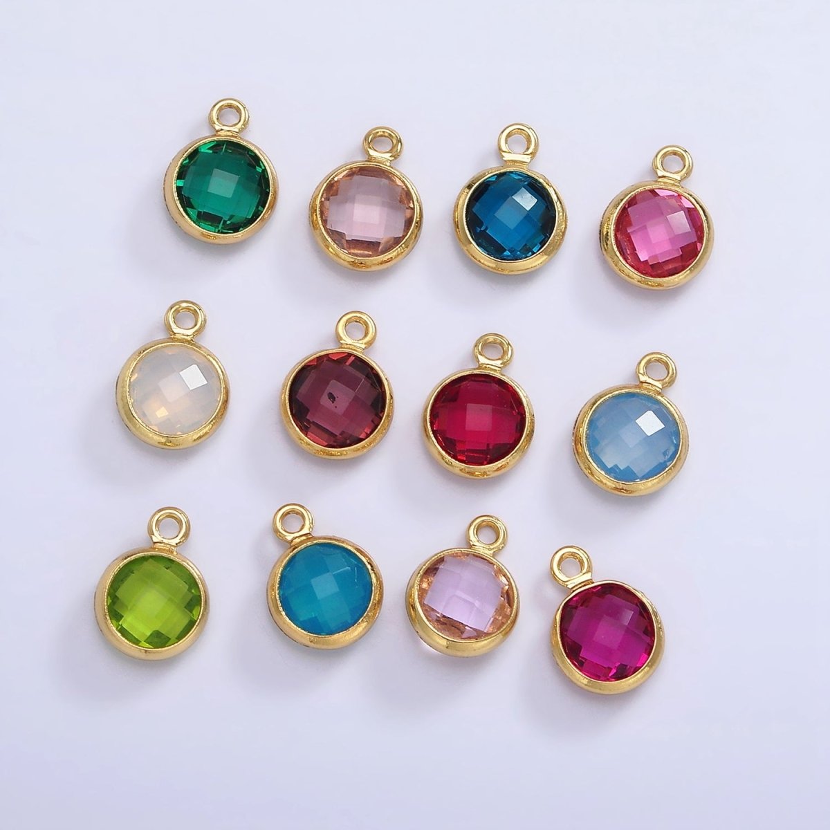 14K Gold Filled 7mm Multifaceted Birthstone CZ Round Personalized Charm | N1185 - N1196 - DLUXCA