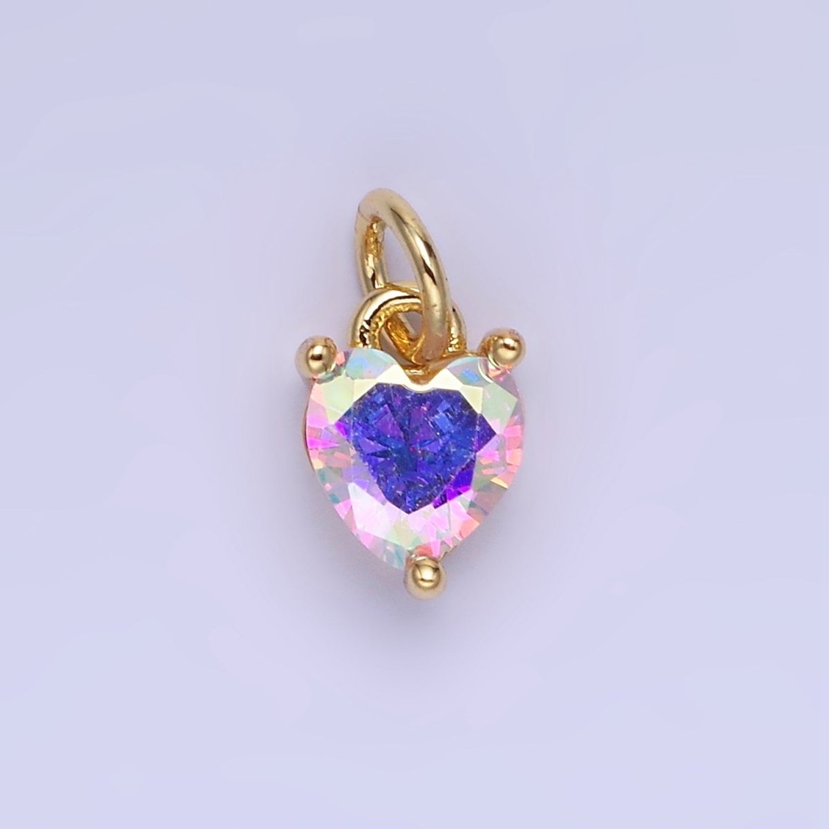 14k Gold Filled 8.7mm CZ Cubic Zirconia Heart Charm in Gold & Silver | W590 - W606 - DLUXCA