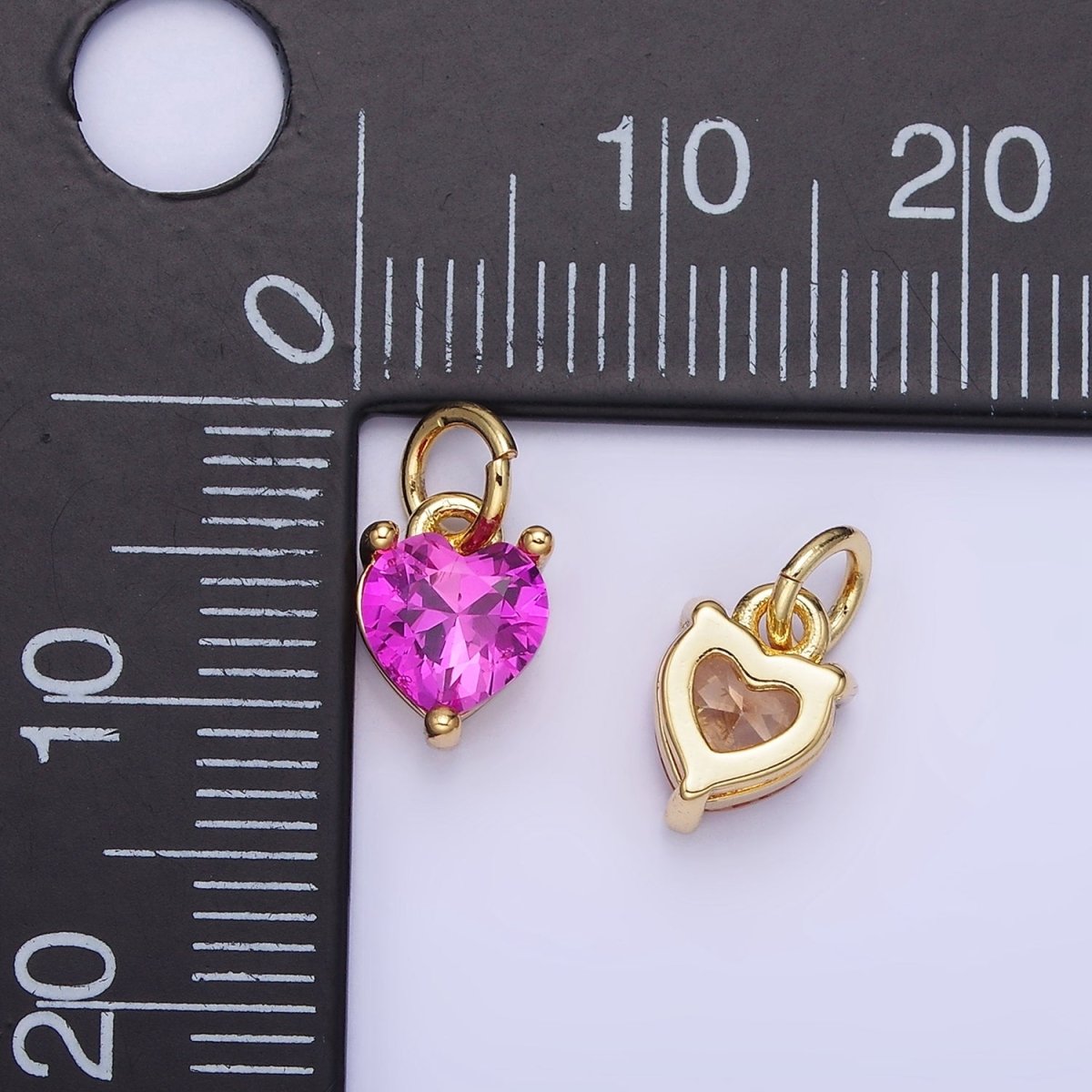 14k Gold Filled 8.7mm CZ Cubic Zirconia Heart Charm in Gold & Silver | W590 - W606 - DLUXCA