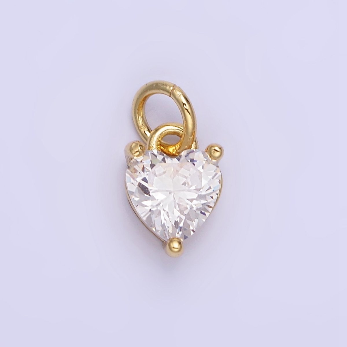 14k Gold Filled 8.7mm CZ Cubic Zirconia Heart Charm in Gold & Silver | W590 - W606 - DLUXCA