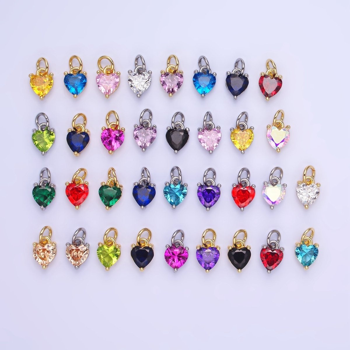 14k Gold Filled 8.7mm CZ Cubic Zirconia Heart Charm in Gold & Silver | W590 - W606 - DLUXCA