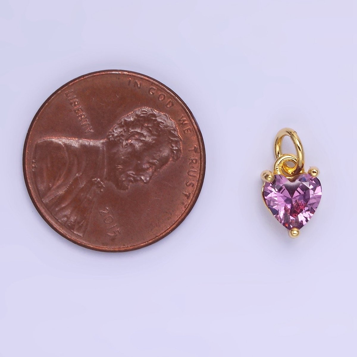 14k Gold Filled 8.7mm CZ Cubic Zirconia Heart Charm in Gold & Silver | W590 - W606 - DLUXCA