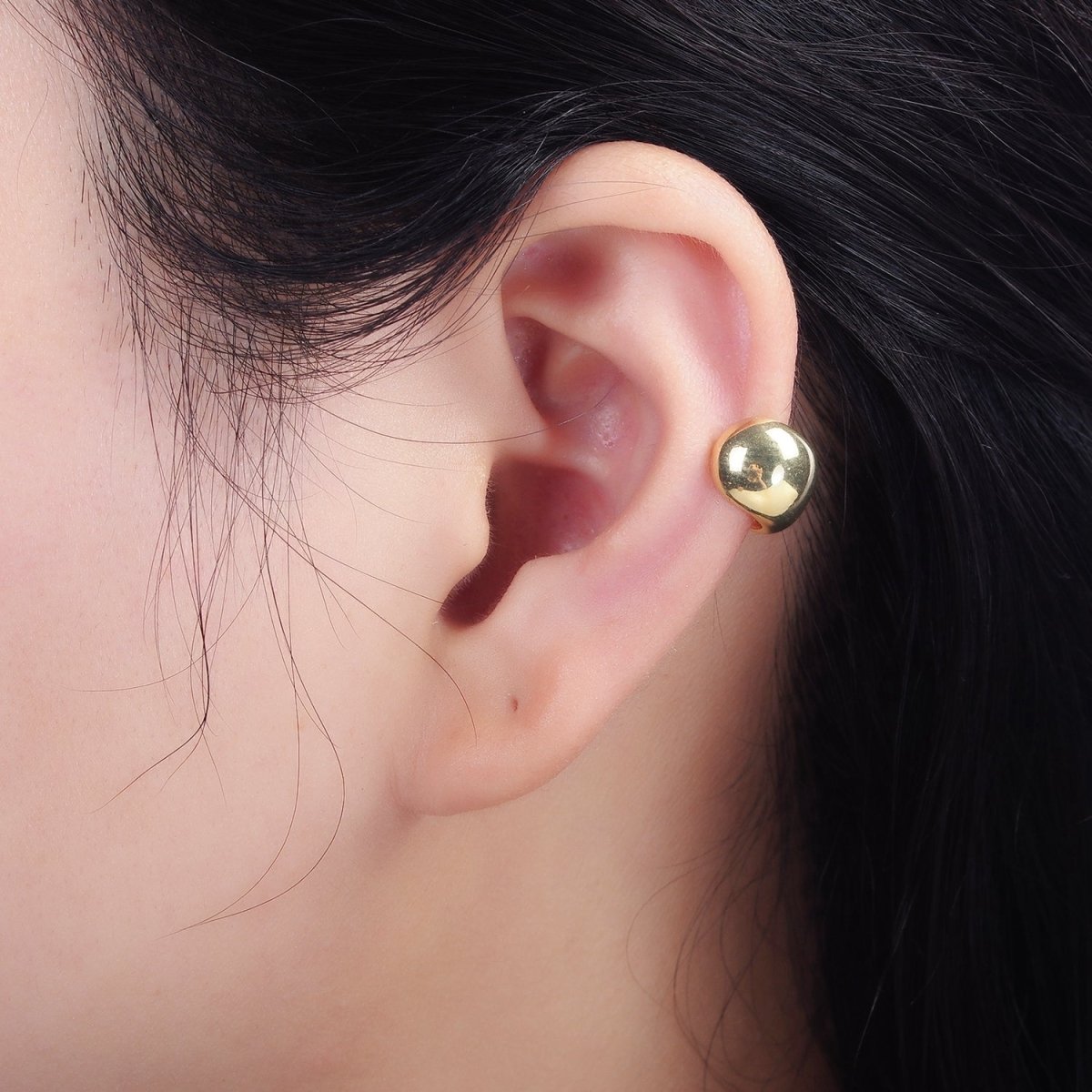 14K Gold Filled 8.7mm Wide Rounded Modern 1 Pair Ear Cuff Earrings | AI153 - DLUXCA