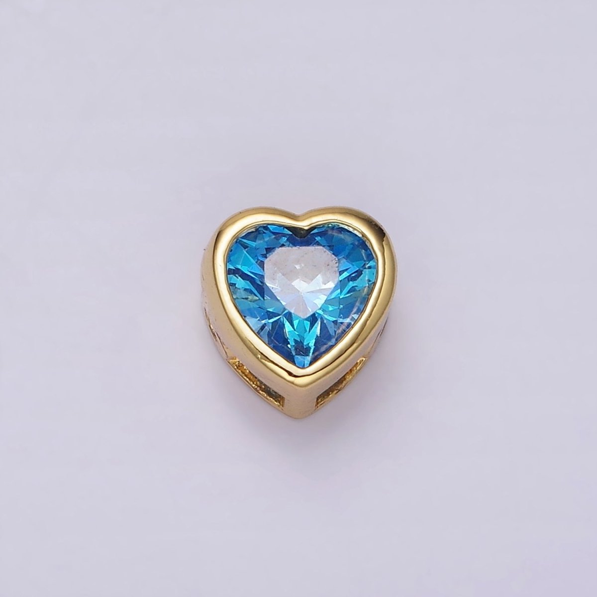 14K Gold Filled 8mm Baby Blue, Blue CZ Heart Bezel Bead | B-845 B-846 - DLUXCA