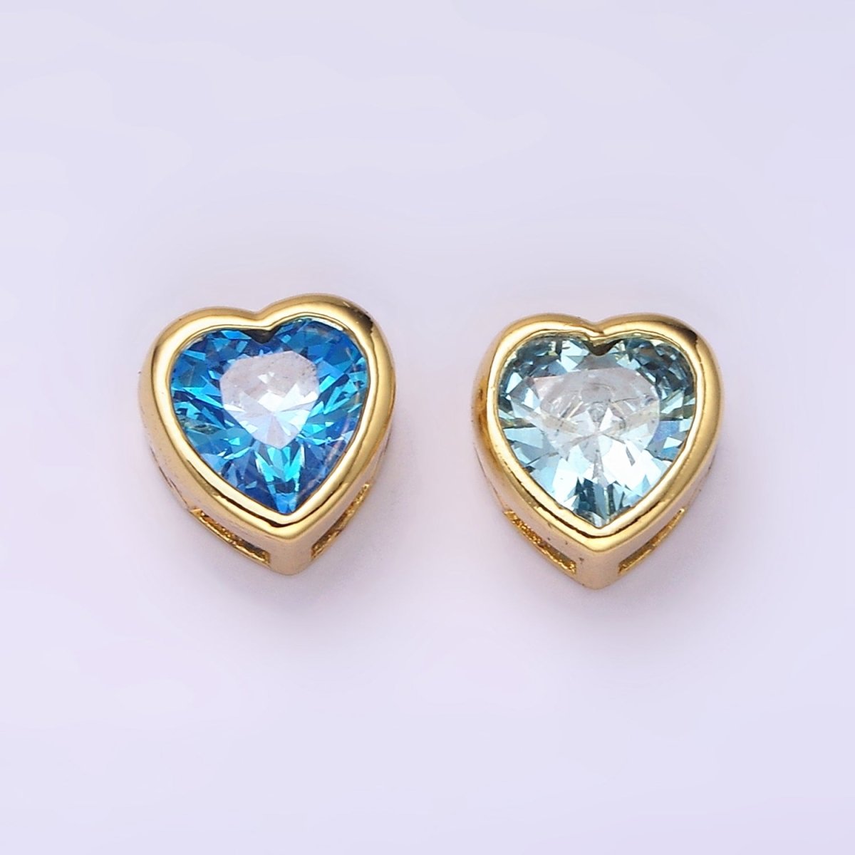 14K Gold Filled 8mm Baby Blue, Blue CZ Heart Bezel Bead | B-845 B-846 - DLUXCA