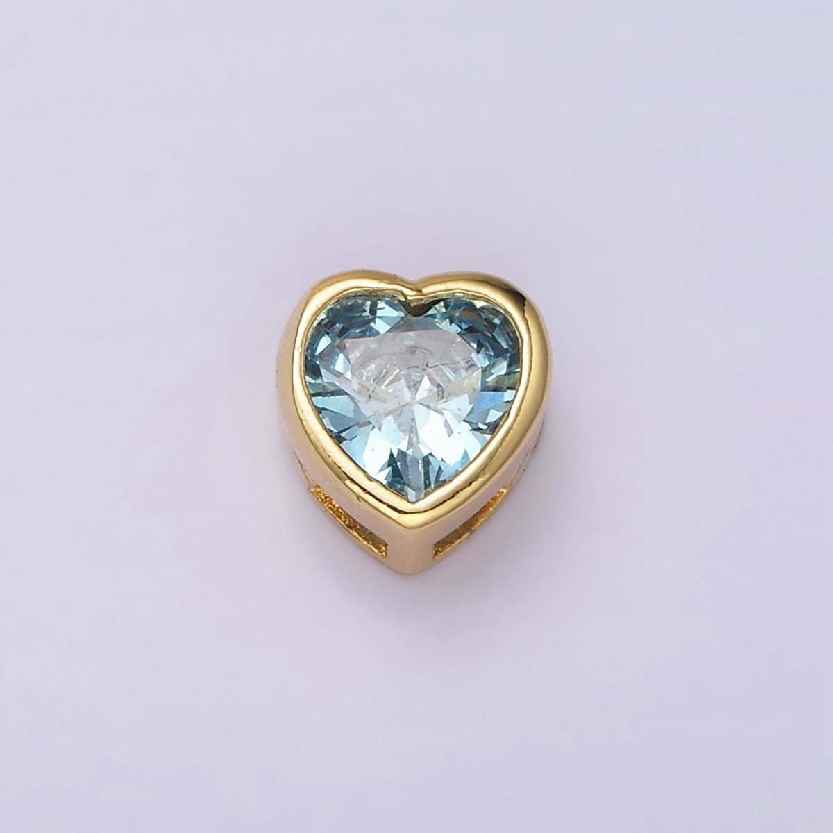 14K Gold Filled 8mm Baby Blue, Blue CZ Heart Bezel Bead | B-845 B-846 - DLUXCA