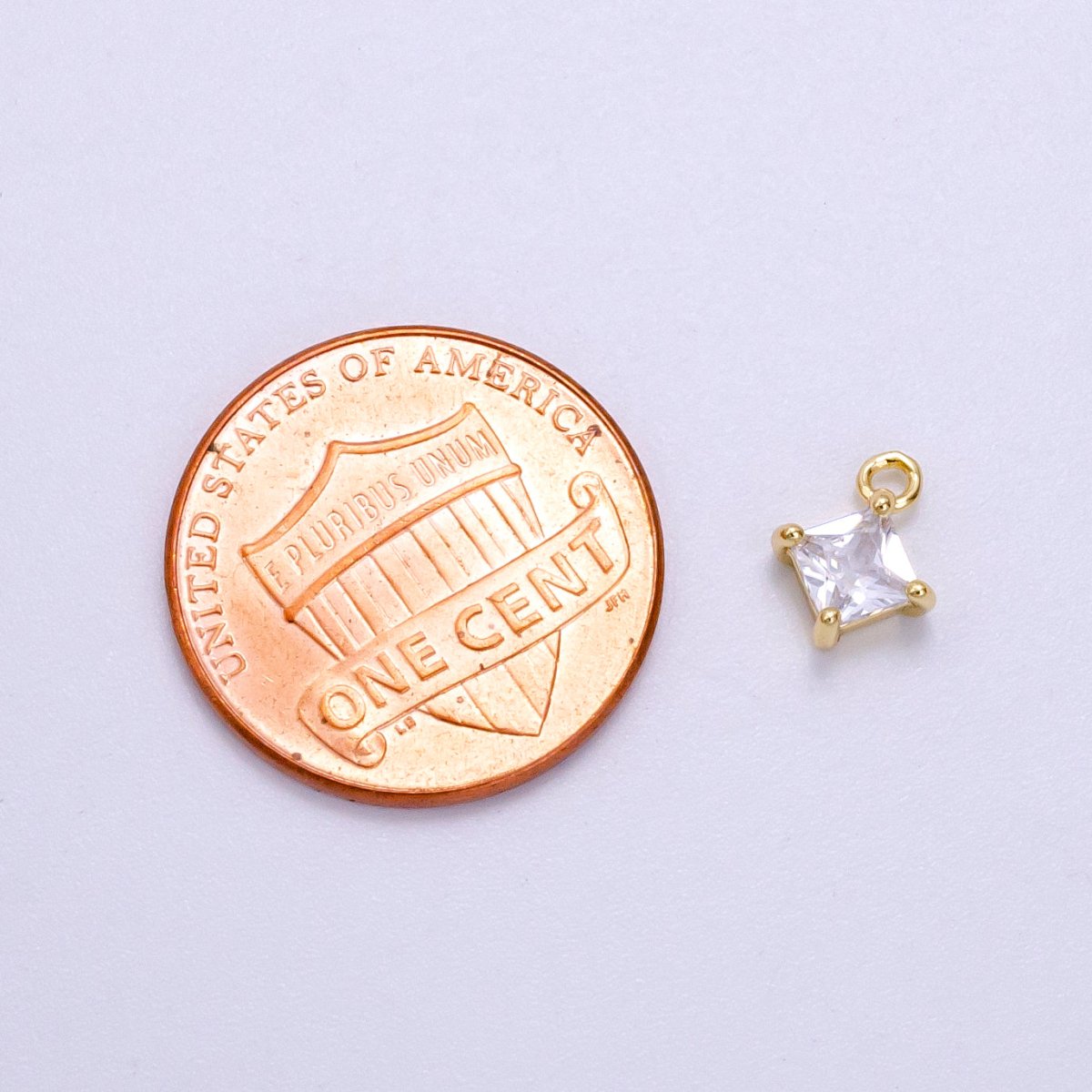14K Gold Filled 8mm Clear CZ Rhombus Bezel Mini Charm | W484 - DLUXCA