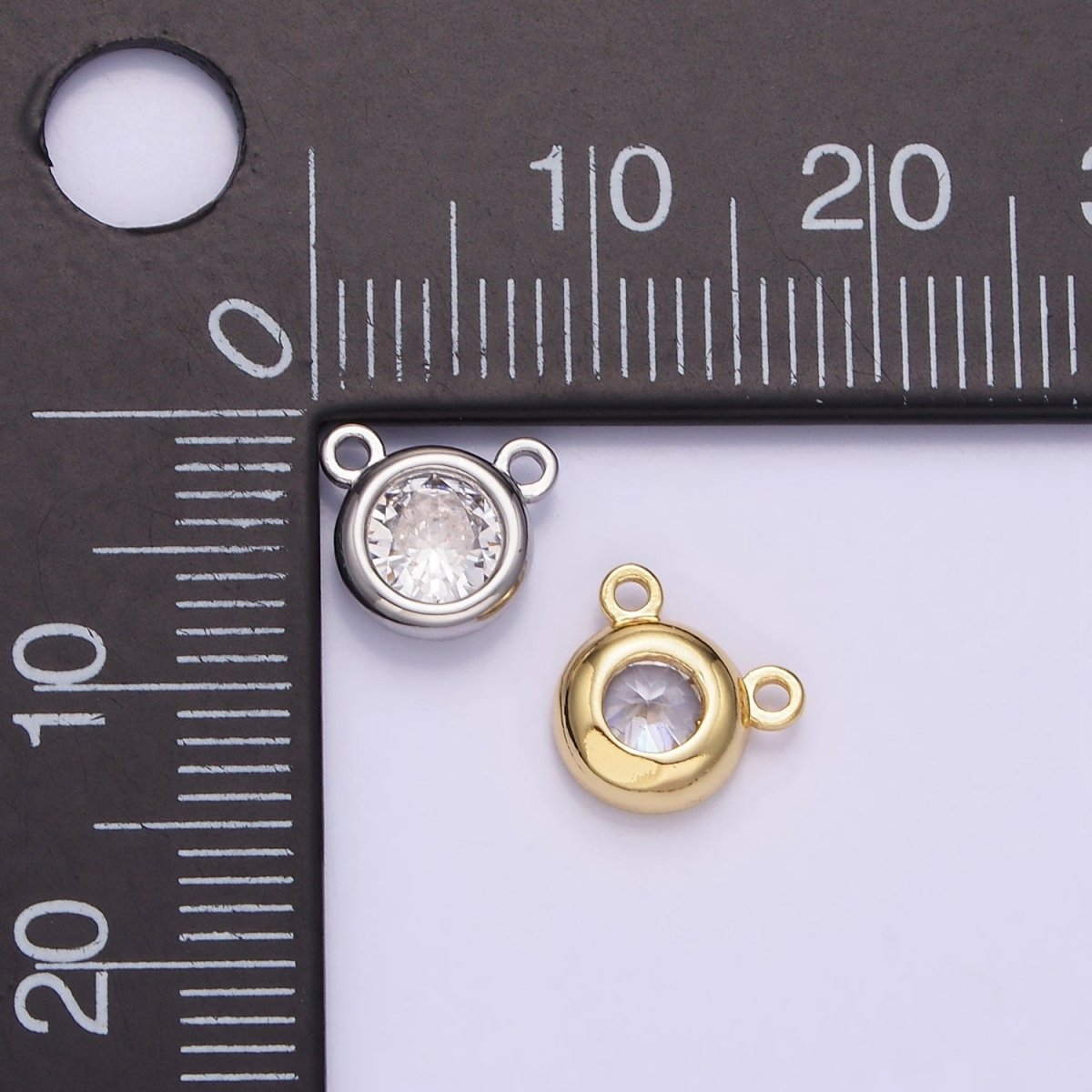 14K Gold Filled 8mm Clear CZ Round Bezel Connector in Gold & Silver | G309 - DLUXCA
