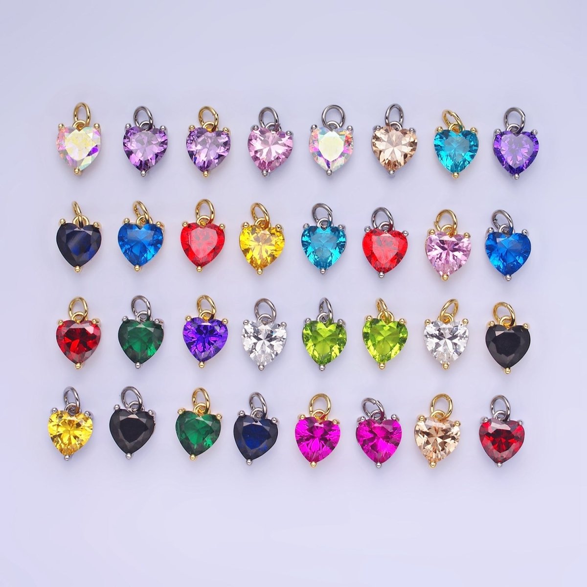 14K Gold Filled 8mm CZ Cubic Zirconia Heart Charm in Gold & Silver | W566 - W581 - DLUXCA