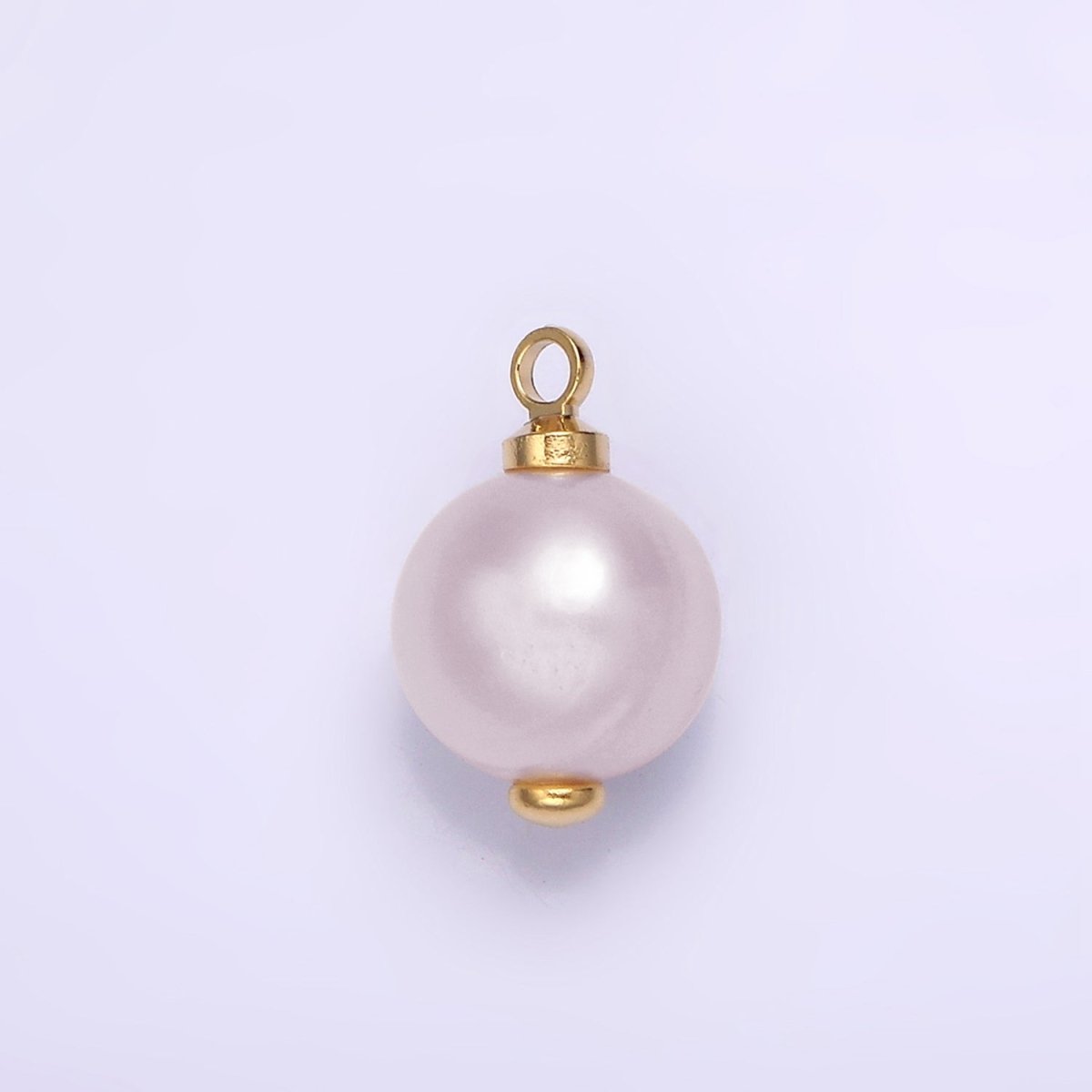 14K Gold Filled 8mm White, Purple Freshwater Pearl Button Round Charm | P1599 - DLUXCA
