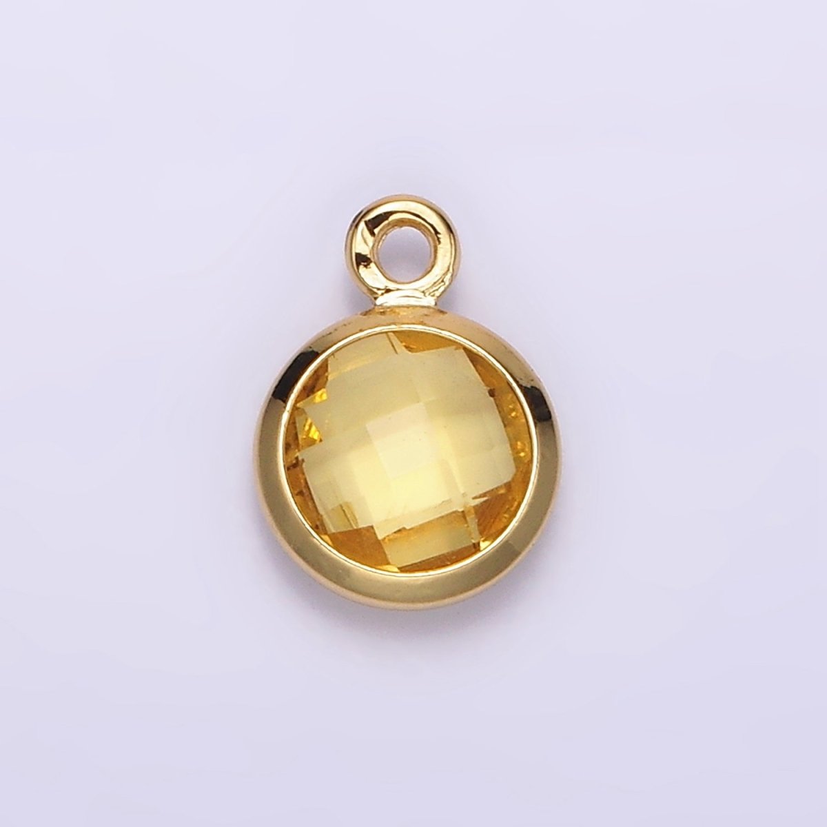 14K Gold Filled 9mm, 7mm Multifaceted Yellow Birthstone Round Charm in Gold & Silver | N1555, N1165 - DLUXCA