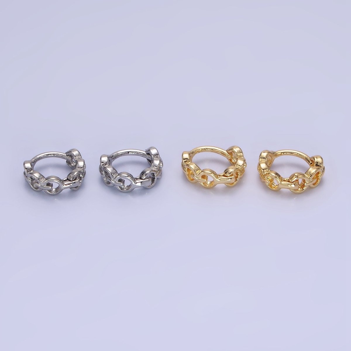 14K Gold Filled 9mm Cable Link Cartilage Huggie Earrings in Gold & Silver | AB1252 AB1253 - DLUXCA