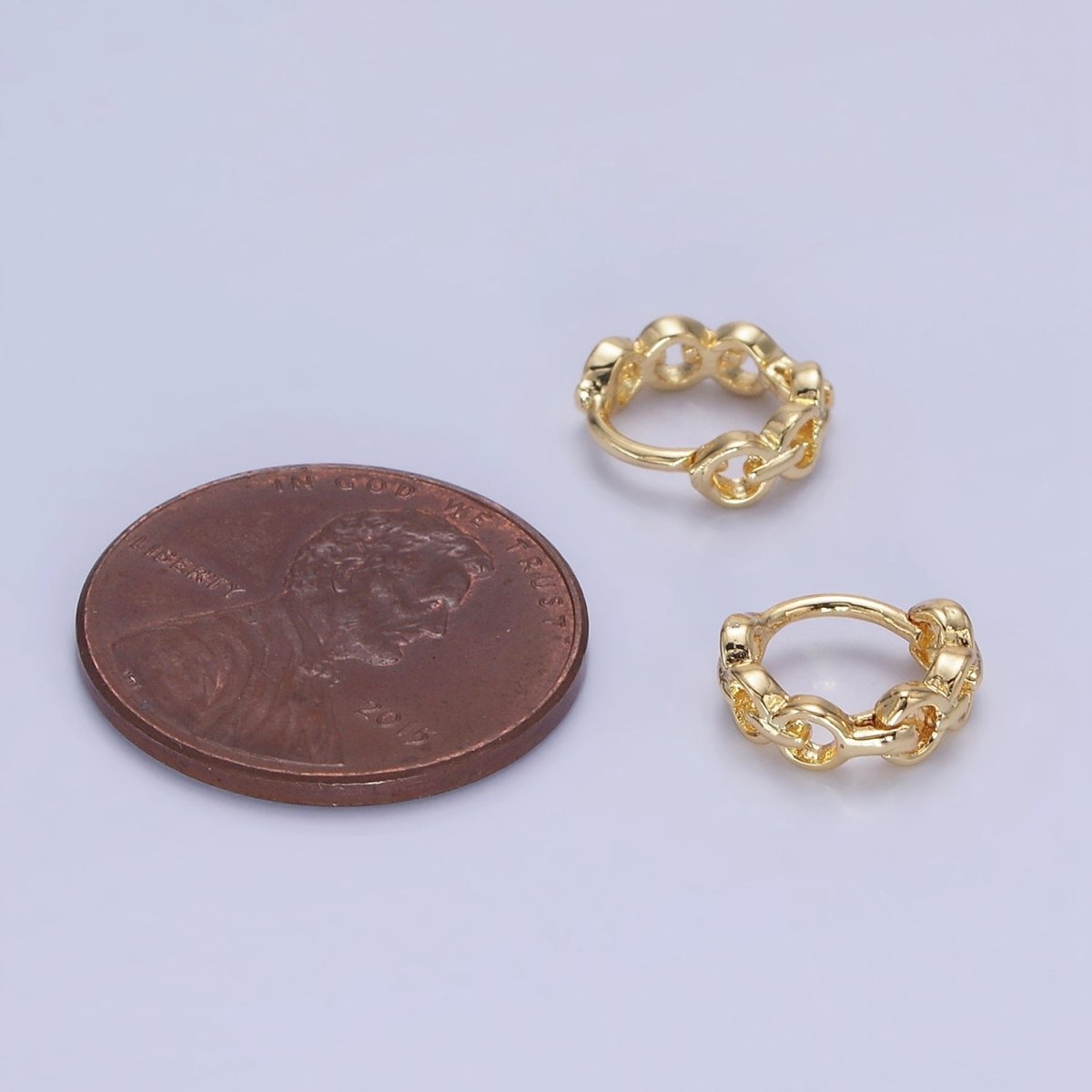14K Gold Filled 9mm Cable Link Cartilage Huggie Earrings in Gold & Silver | AB1252 AB1253 - DLUXCA