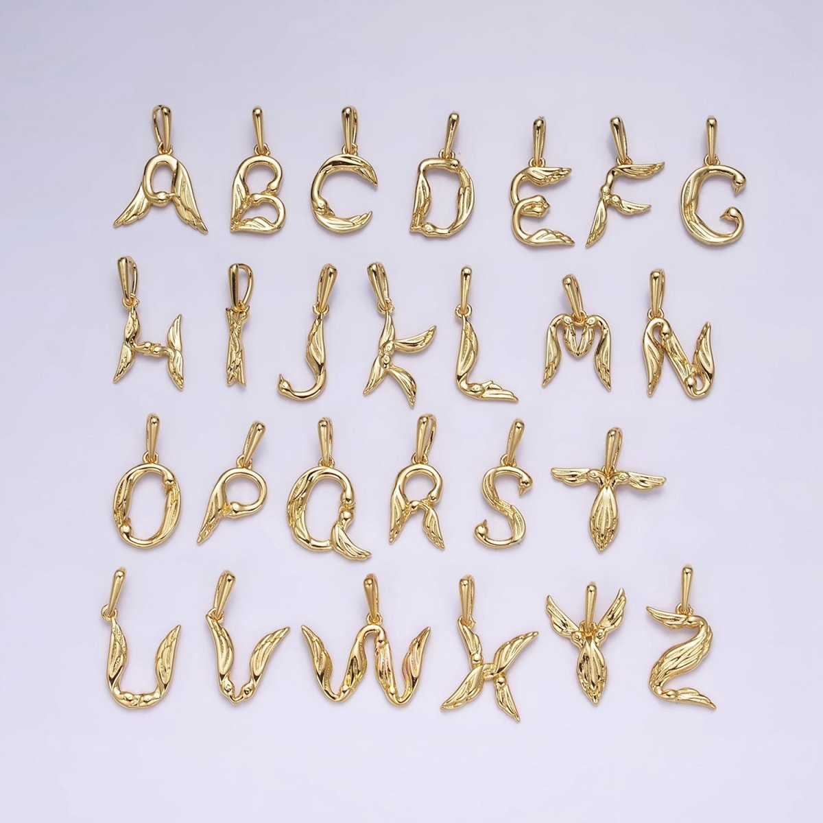 14K Gold Filled A-Z Initial Letter Angel Wings Inspired Charm Personalized Alphabet Pendant | A963~A988 - DLUXCA