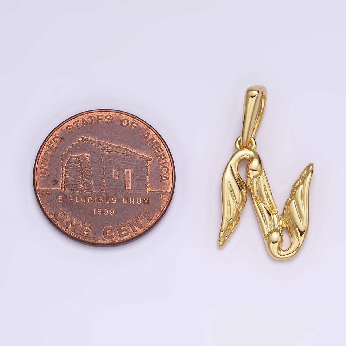 14K Gold Filled A-Z Initial Letter Angel Wings Inspired Charm Personalized Alphabet Pendant | A963~A988 - DLUXCA