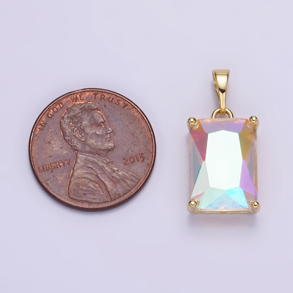 14K Gold Filled AB Iridescent CZ Baguette Pendant | AA758 - DLUXCA