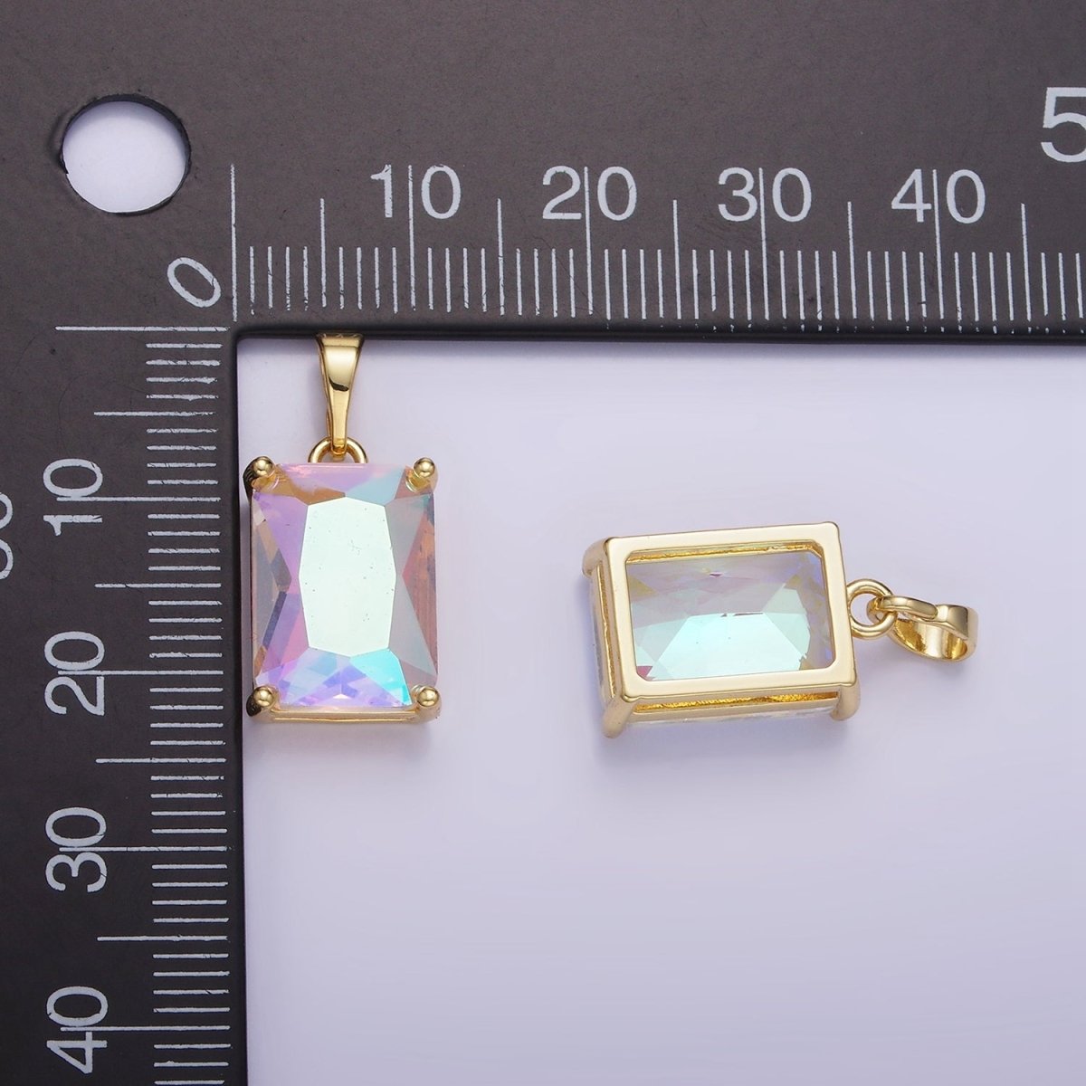 14K Gold Filled AB Iridescent CZ Baguette Pendant | AA758 - DLUXCA