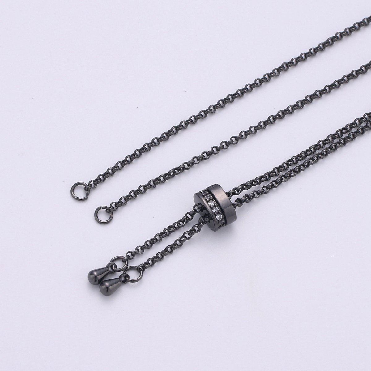 14k Gold Filled Adjustable Necklace Half finished Chain Necklace with rubber stopper Rose Gold, Silver, Black Rolo Chain Wholesale 1pc/10pcs K-520 - K-523 - DLUXCA