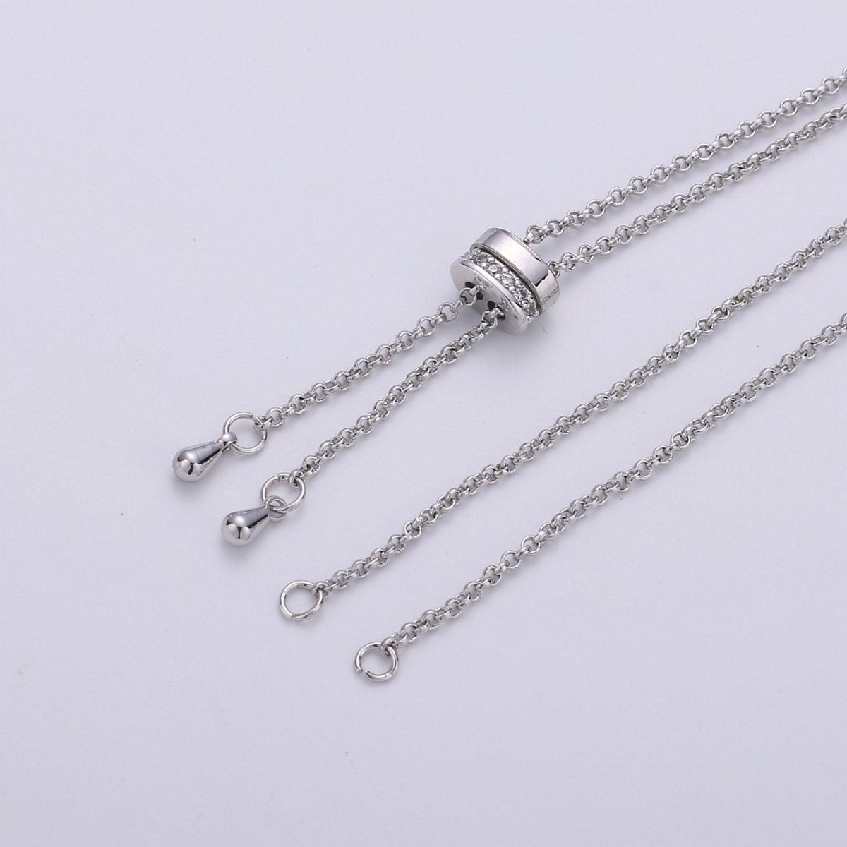 14k Gold Filled Adjustable Necklace Half finished Chain Necklace with rubber stopper Rose Gold, Silver, Black Rolo Chain Wholesale 1pc/10pcs K-520 - K-523 - DLUXCA