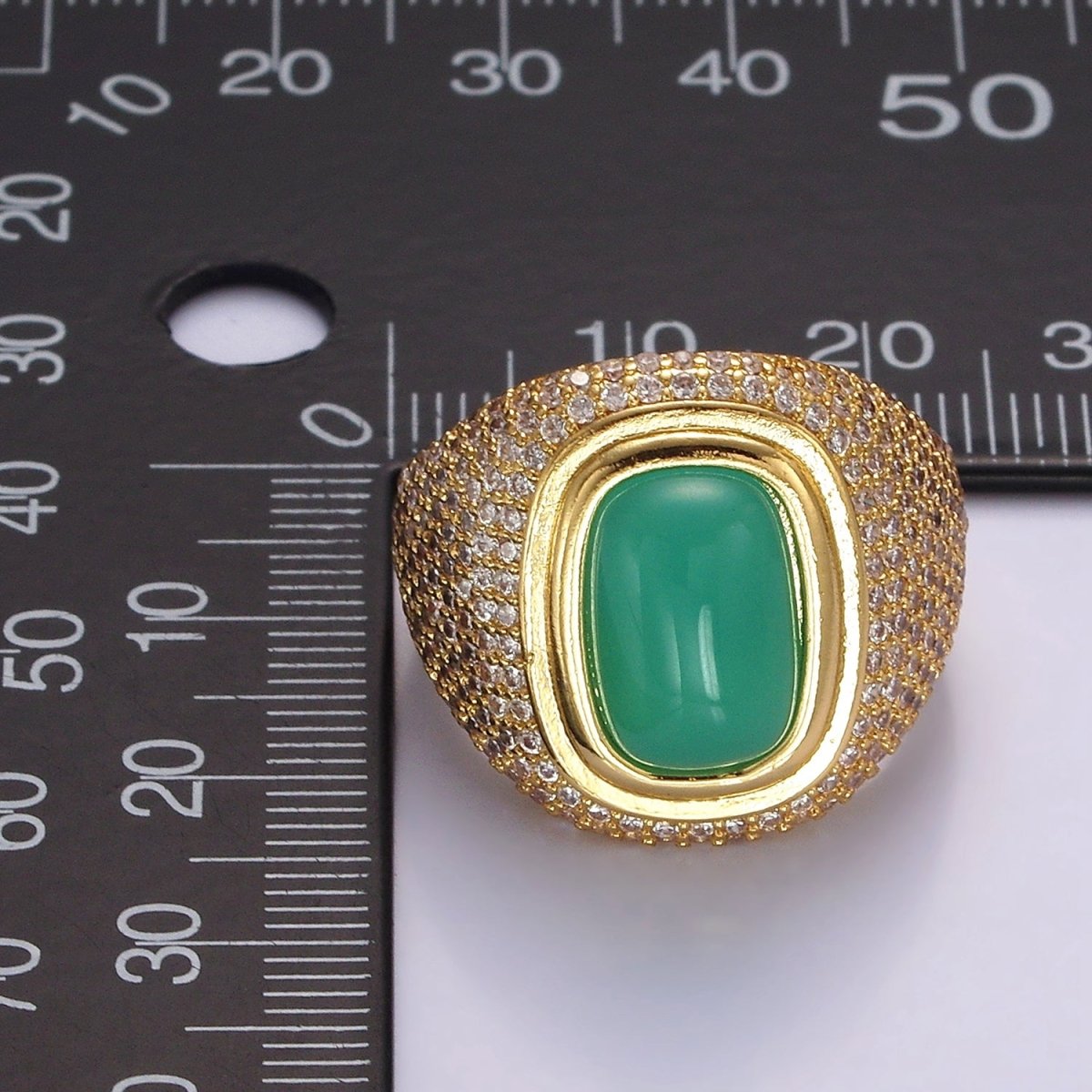 14K Gold Filled Amazonite Gemstone Clear Micro Paved CZ Wide Signet Ring | O1095 - DLUXCA