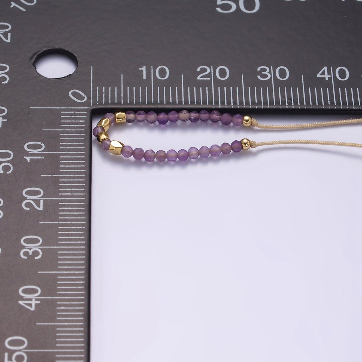 14K Gold Filled Amethyst Multifaceted Beige Rope Adjustable Friendship Bracelet | WA-2187 - WA-2189 Clearance Pricing - DLUXCA