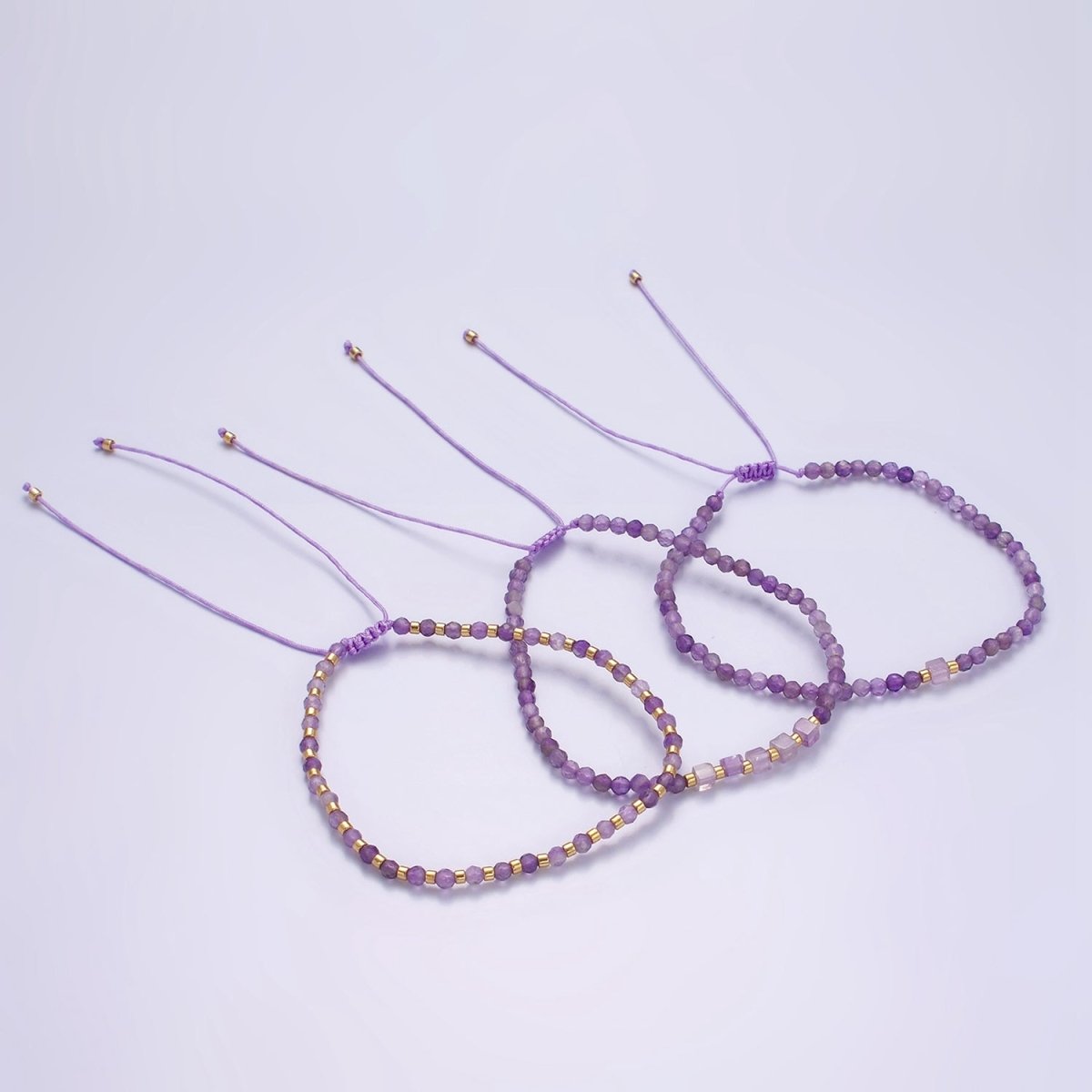 14K Gold Filled Amethyst Multifaceted Purple Rope Adjustable Friendship Bracelet | WA-2007 - WA-2009 Clearance Pricing - DLUXCA