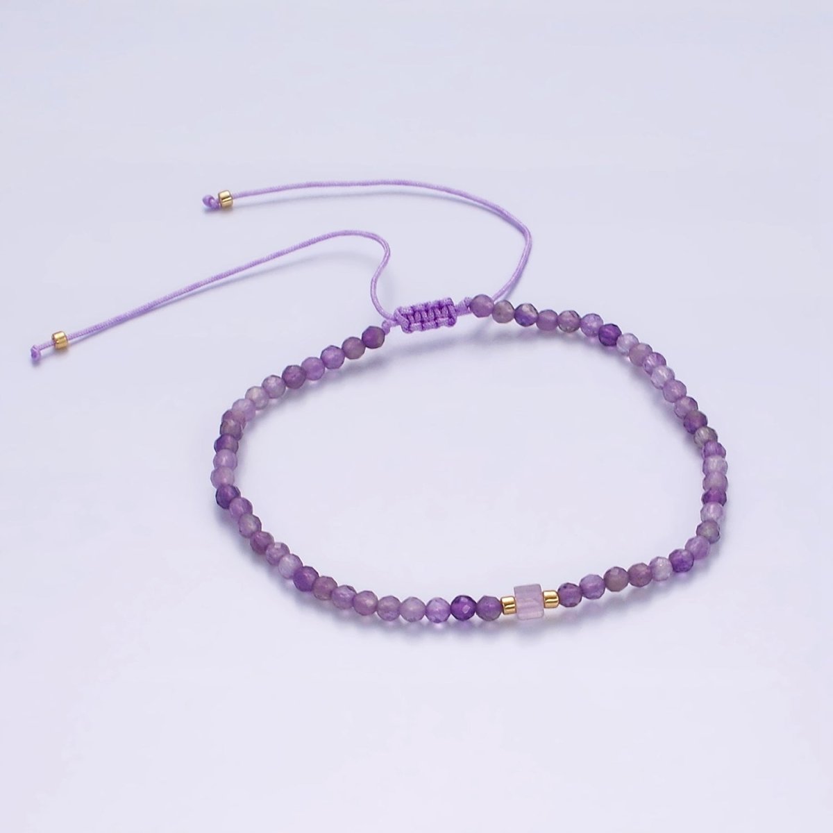 14K Gold Filled Amethyst Multifaceted Purple Rope Adjustable Friendship Bracelet | WA-2007 - WA-2009 Clearance Pricing - DLUXCA