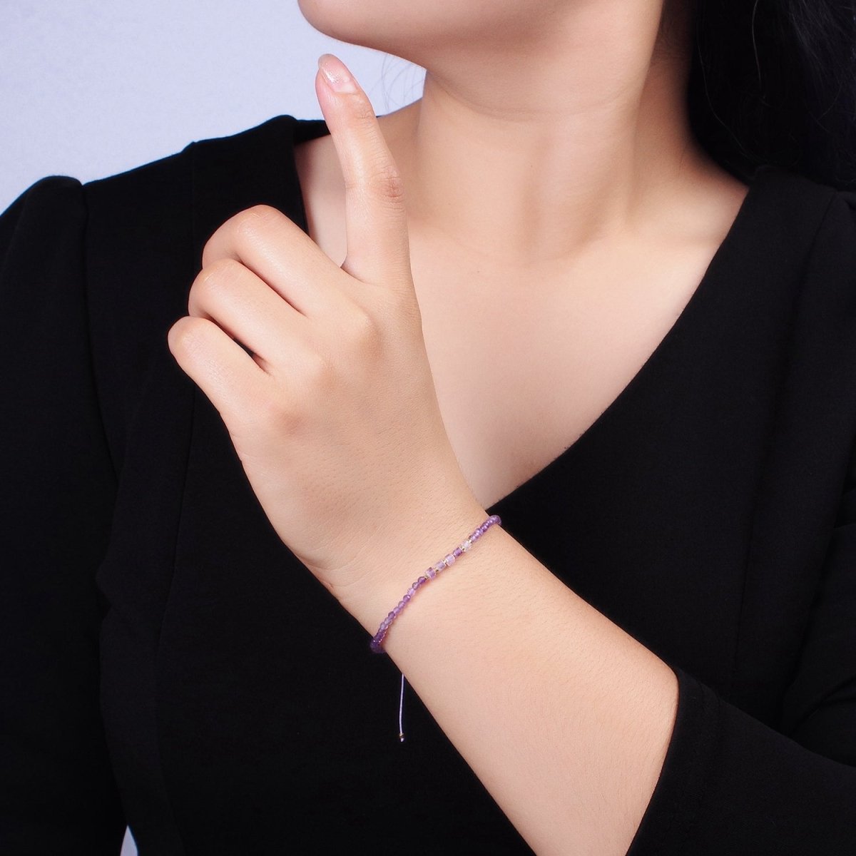 14K Gold Filled Amethyst Multifaceted Purple Rope Adjustable Friendship Bracelet | WA-2007 - WA-2009 Clearance Pricing - DLUXCA
