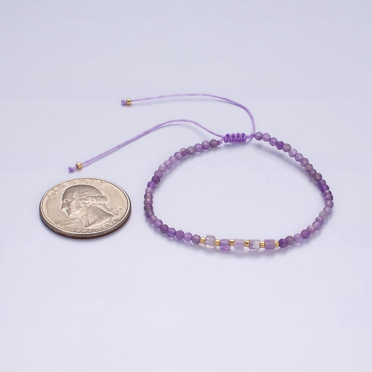 14K Gold Filled Amethyst Multifaceted Purple Rope Adjustable Friendship Bracelet | WA-2007 - WA-2009 Clearance Pricing - DLUXCA