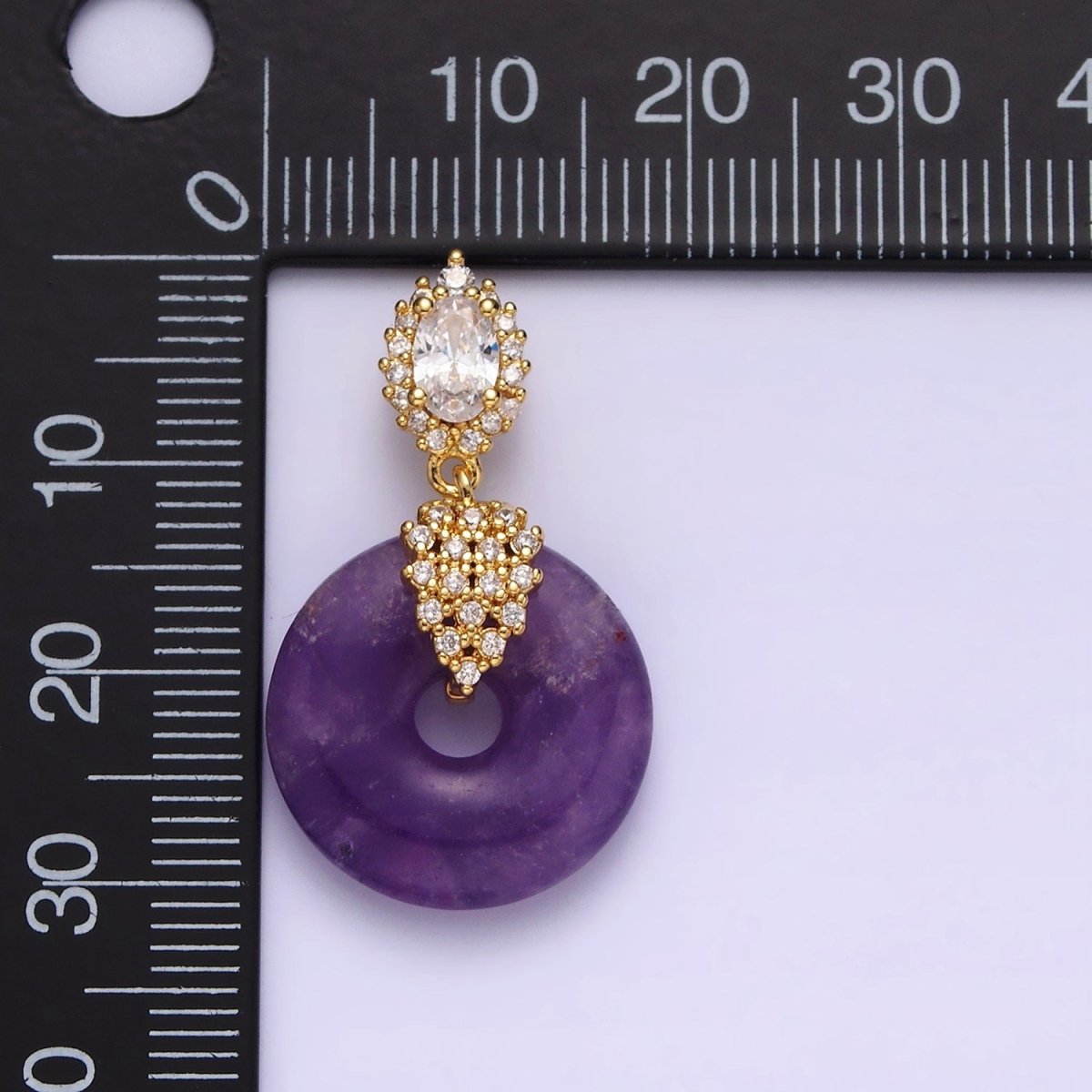 14K Gold Filled Amethyst Natural Gemstone Donut Micro Paved CZ Oval Artisan Bail Pendant | AA541 - DLUXCA