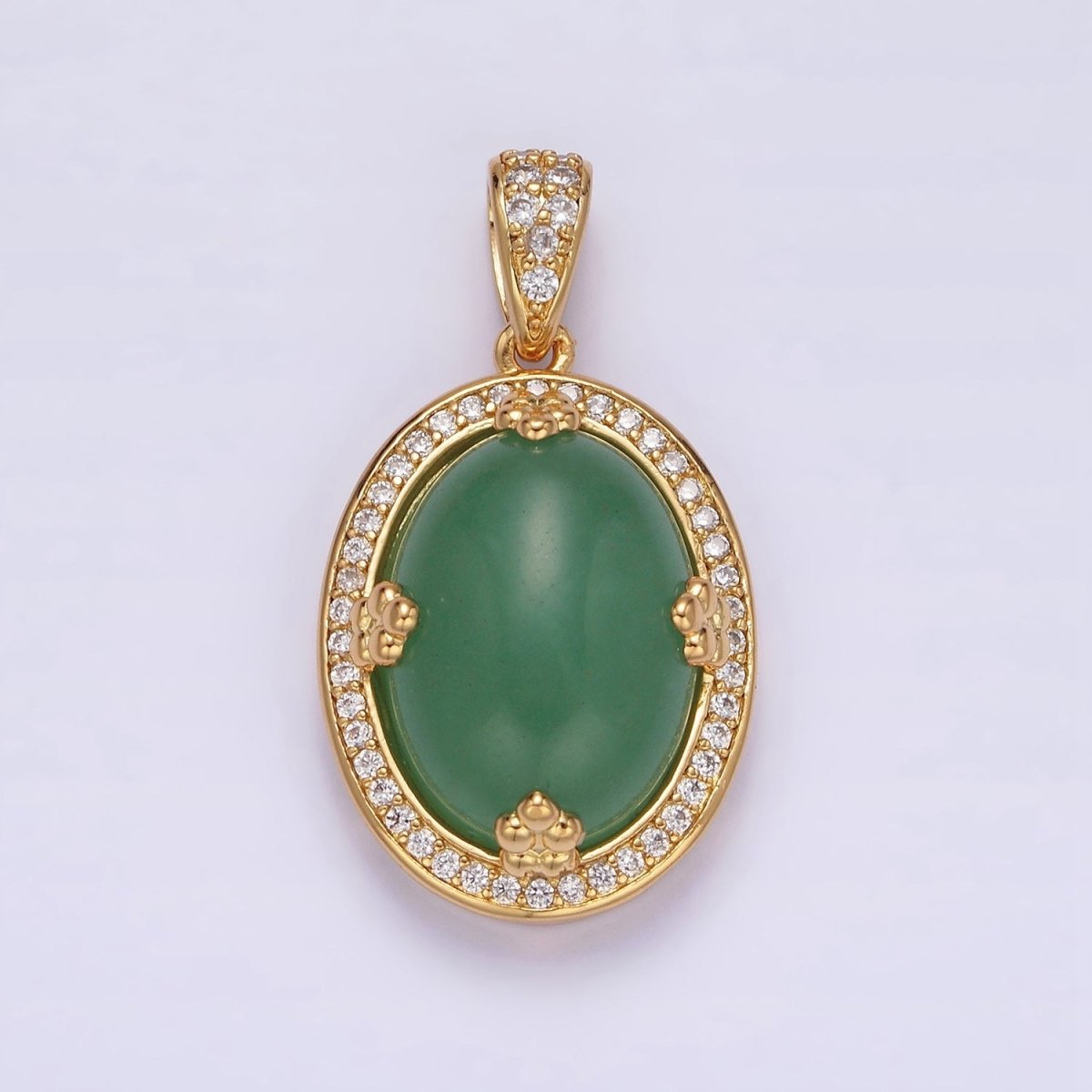 14K Gold Filled Amethyst, Rose Quartz, Aventurine Cabochon Micro Paved CZ Pendant | AA686 - AA688 - DLUXCA