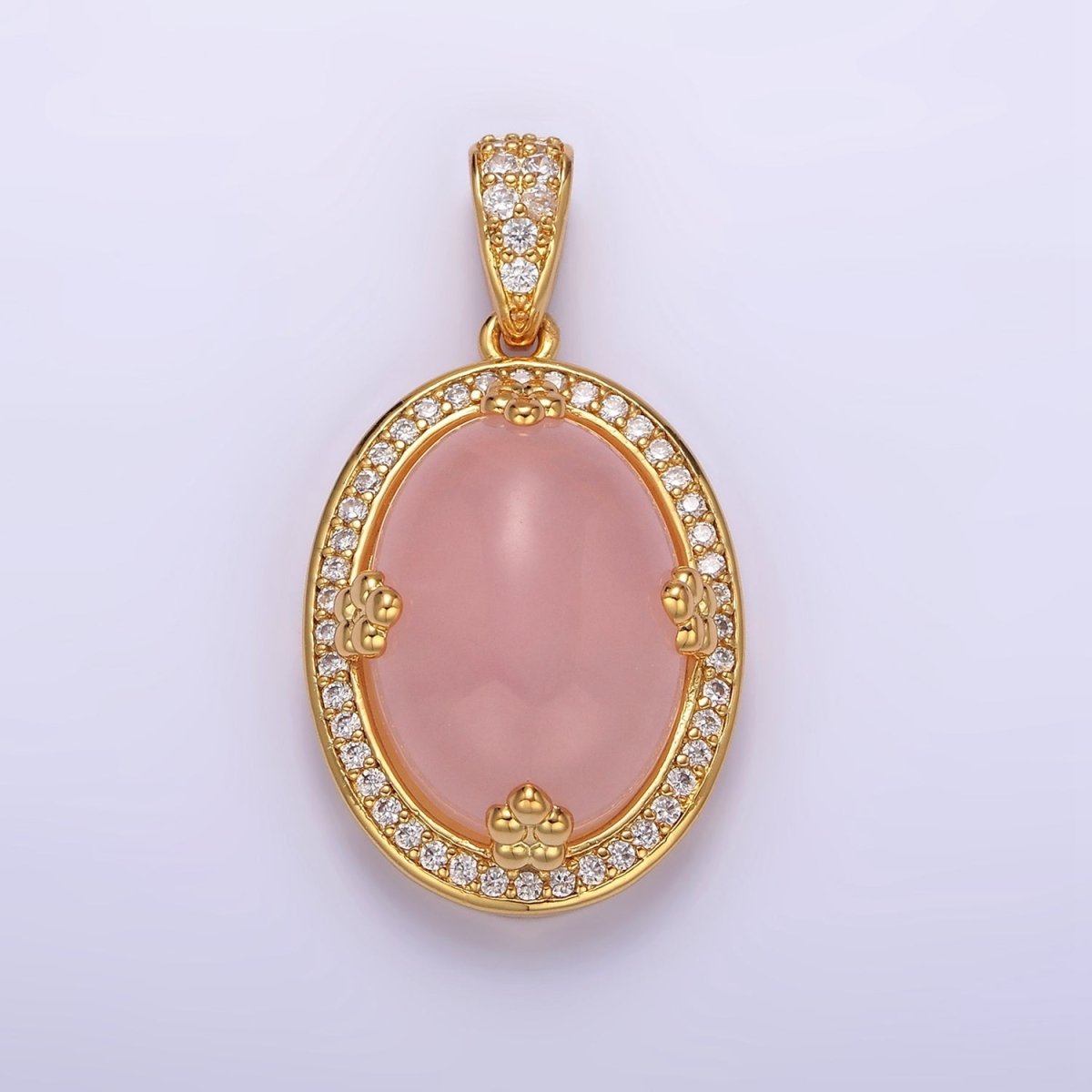 14K Gold Filled Amethyst, Rose Quartz, Aventurine Cabochon Micro Paved CZ Pendant | AA686 - AA688 - DLUXCA