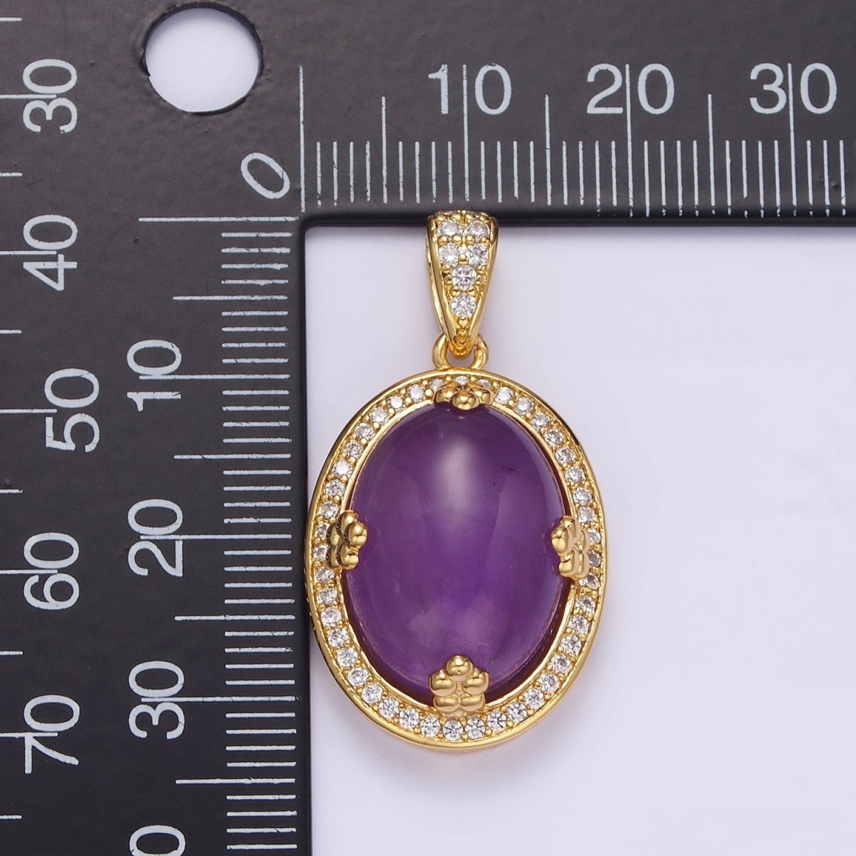 14K Gold Filled Amethyst, Rose Quartz, Aventurine Cabochon Micro Paved CZ Pendant | AA686 - AA688 - DLUXCA