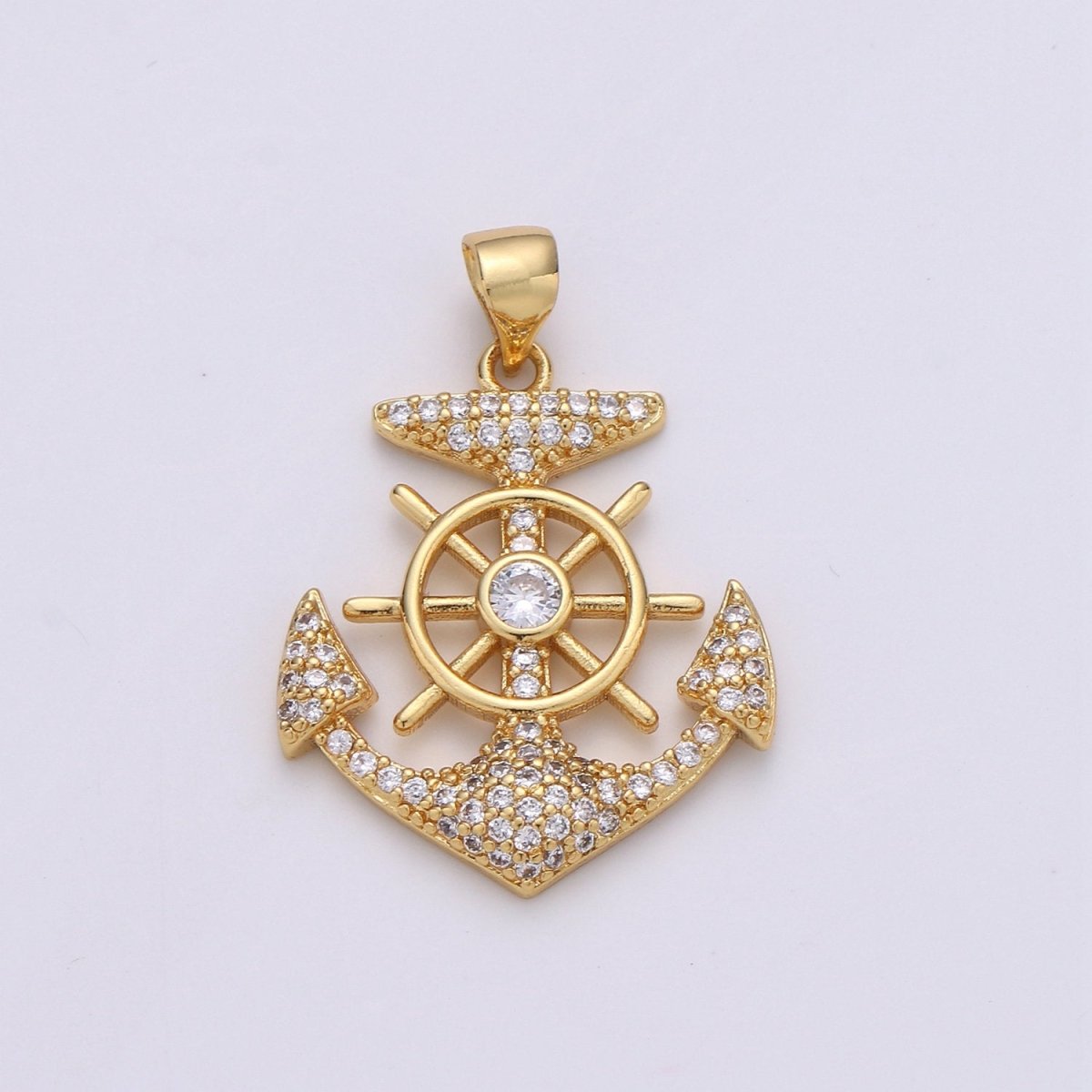14K Gold Filled Anchor Pendant Craft Supplies For Necklace Bracelet Jewelry Making Micro Pave Sailor Charm J-001 - DLUXCA