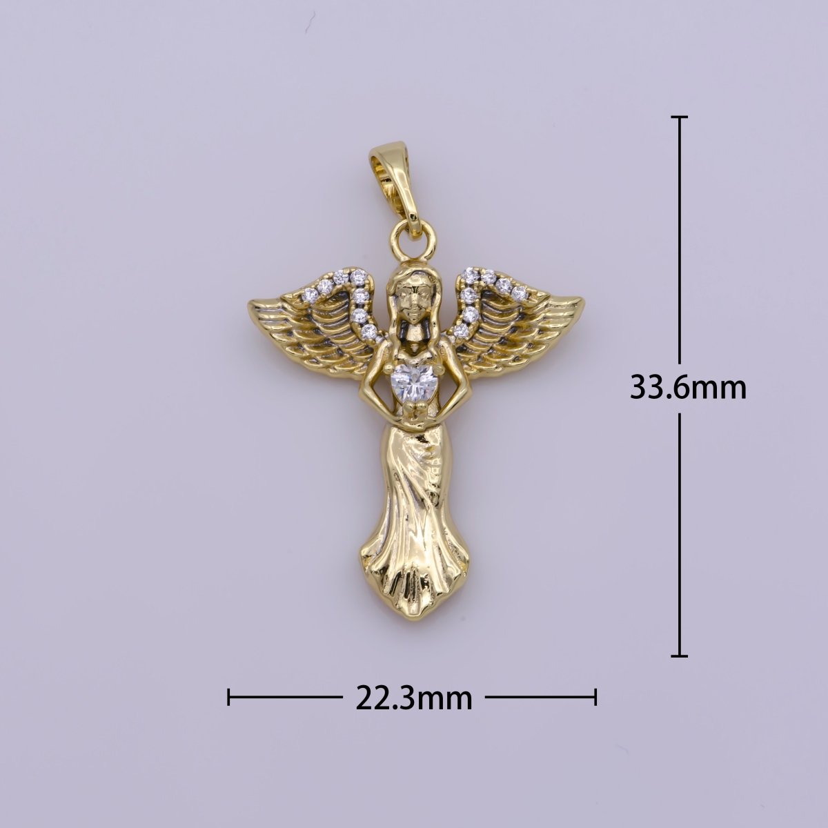 14k Gold Filled Angel Charm Cubic Zirconia Guardian Angel Pendant N-1336 - DLUXCA