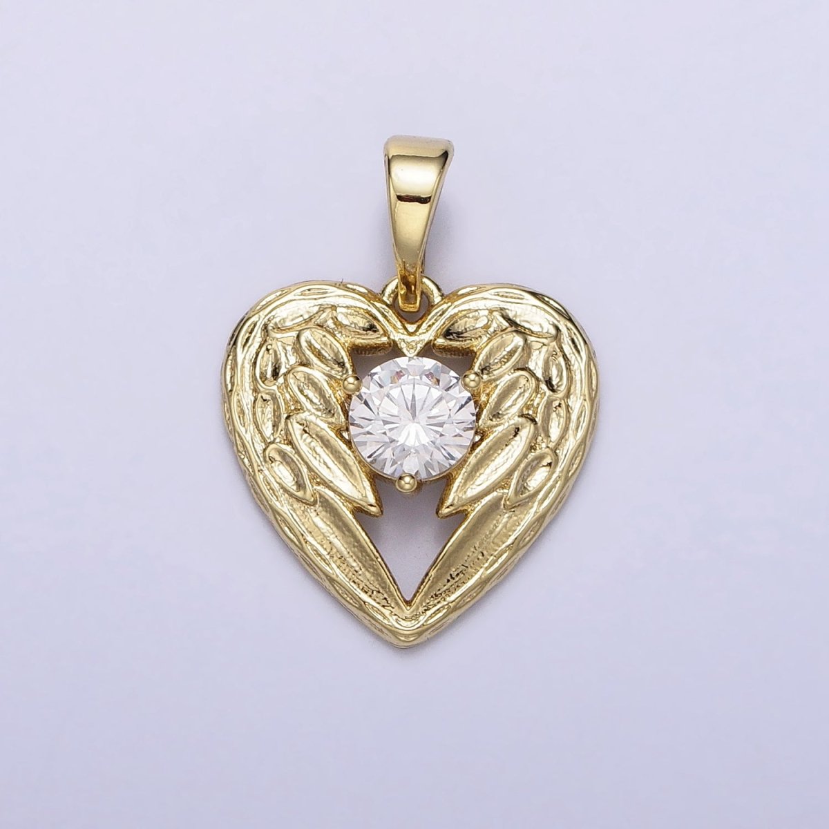 14k Gold Filled Angel wings Charm Memorial Heart wings Pendant with Cubic Zirconia Stone AA296 - DLUXCA