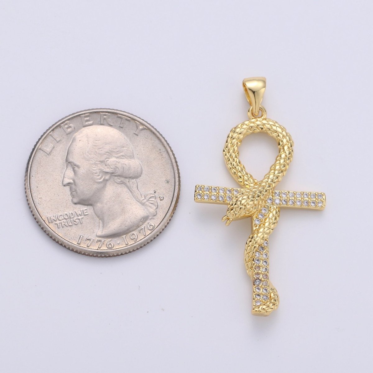 14k Gold Filled Ankh, Symbol of Life, Egyptian Pantheon, Crux Ansata, Cubic Serpent Necklace Pendant Charm Gold Snake Cross Pendant I-723 - DLUXCA